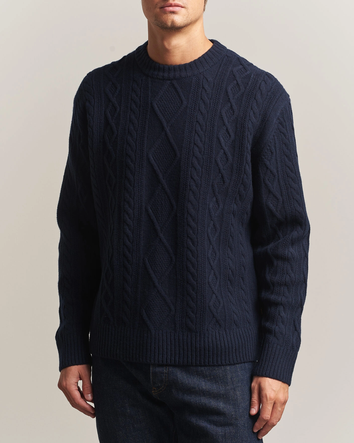 Herr | Tröjor | BOSS ORANGE | Atreccio Wool Structured Knitted Sweater Dark Blue