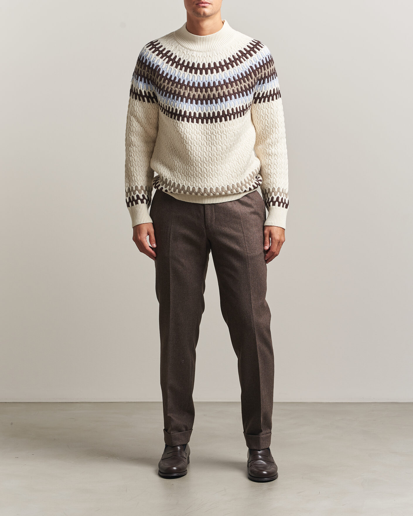 Herr | Tröjor | BOSS BLACK | Fiotto Wool Fairisle Sweater Open White