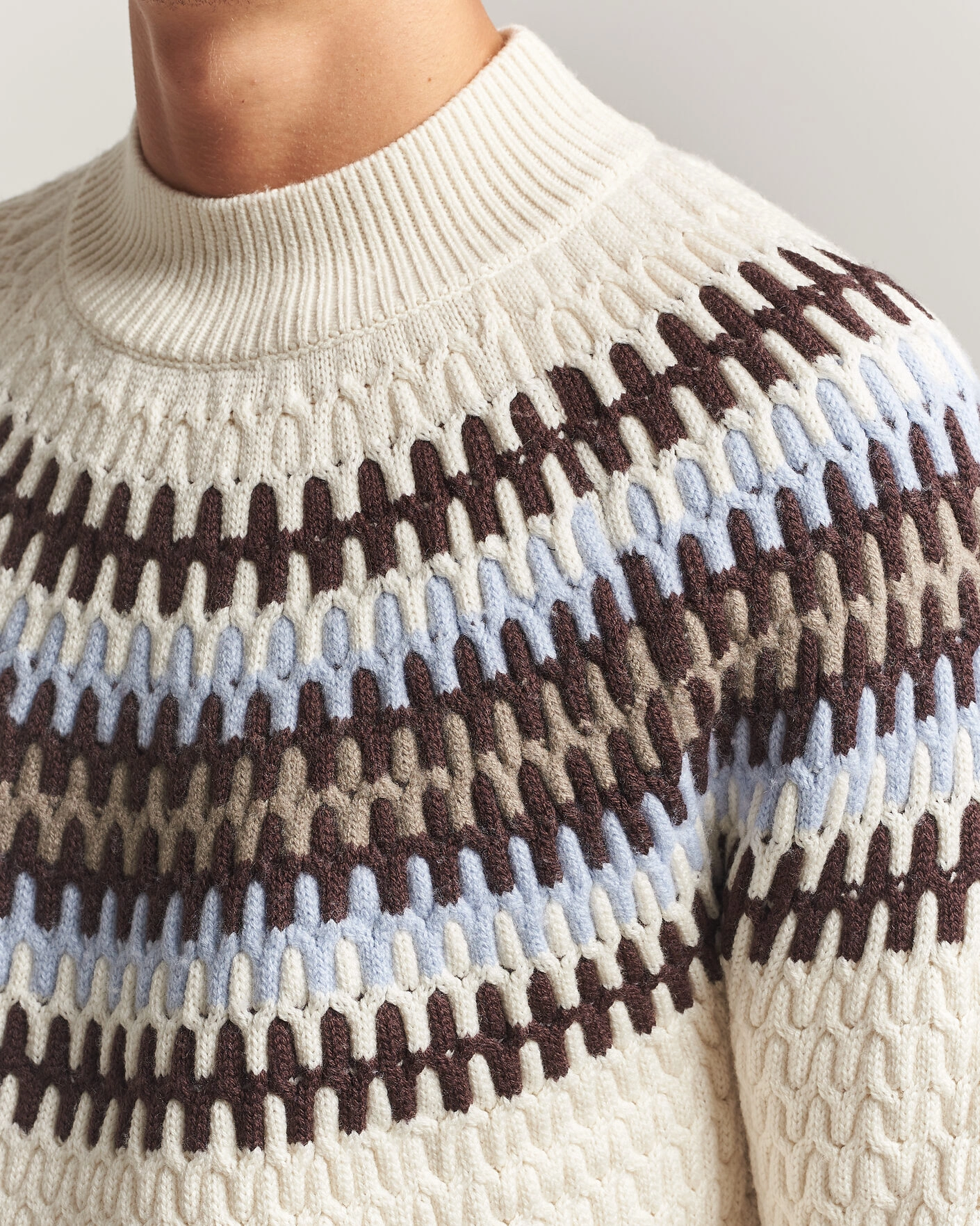 Herr | Tröjor | BOSS BLACK | Fiotto Wool Fairisle Sweater Open White
