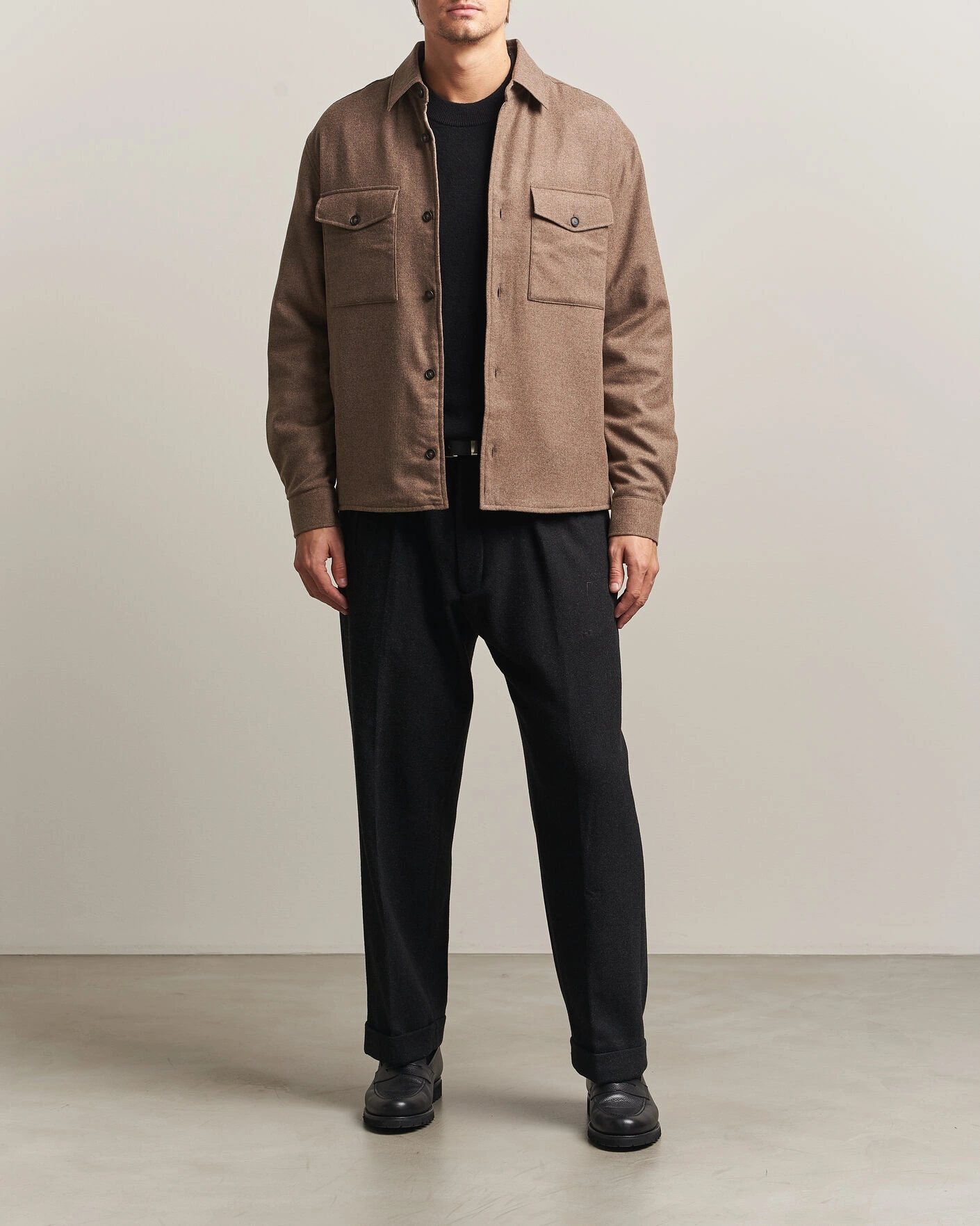 Herr | Skjortor | BOSS BLACK | Colin Brushed Pocket Overshirt Open Brown