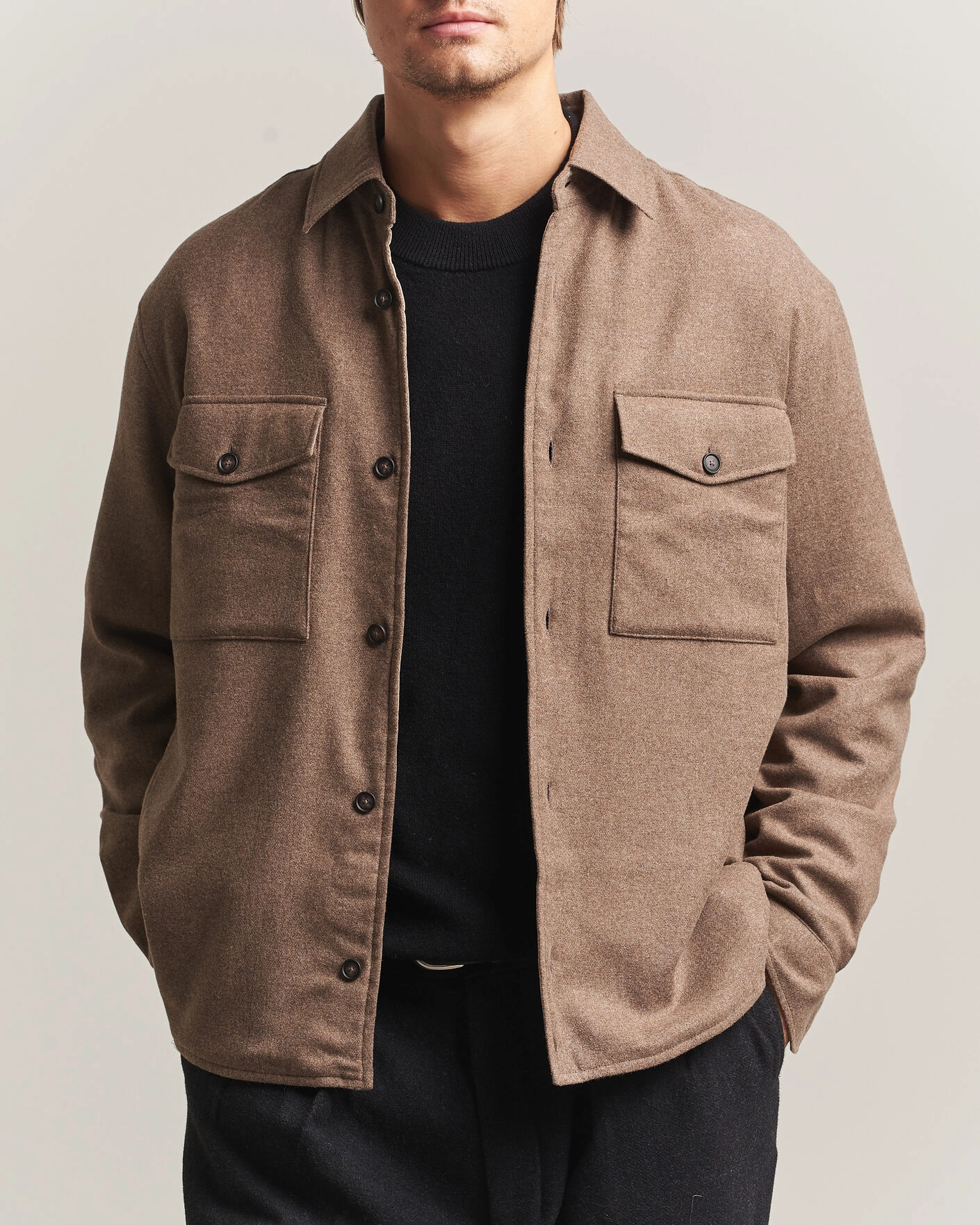 Herr | Skjortor | BOSS BLACK | Colin Brushed Pocket Overshirt Open Brown
