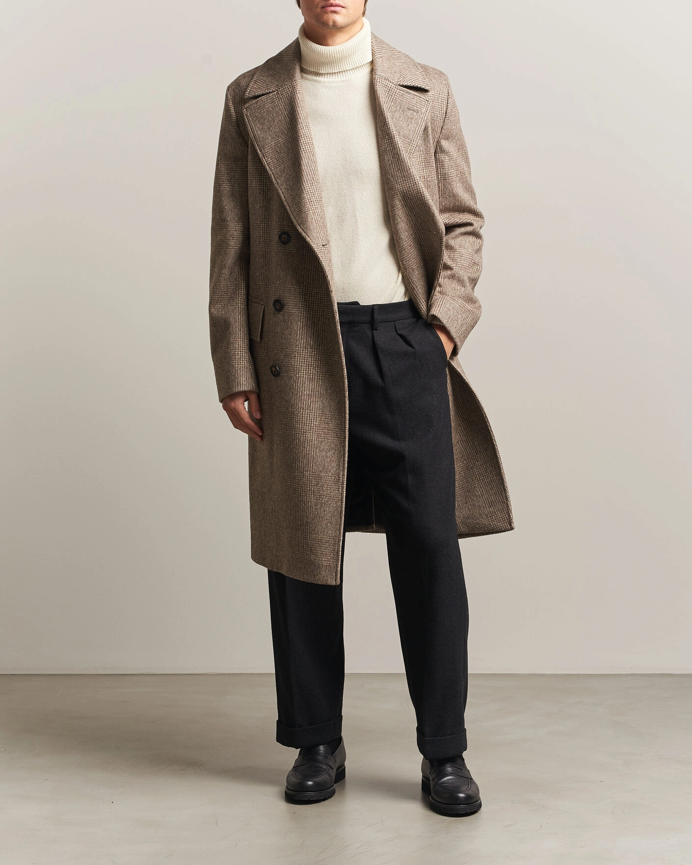 Herr | Jackor | BOSS BLACK | Jared Wool Double Breasted Coat Open Brown