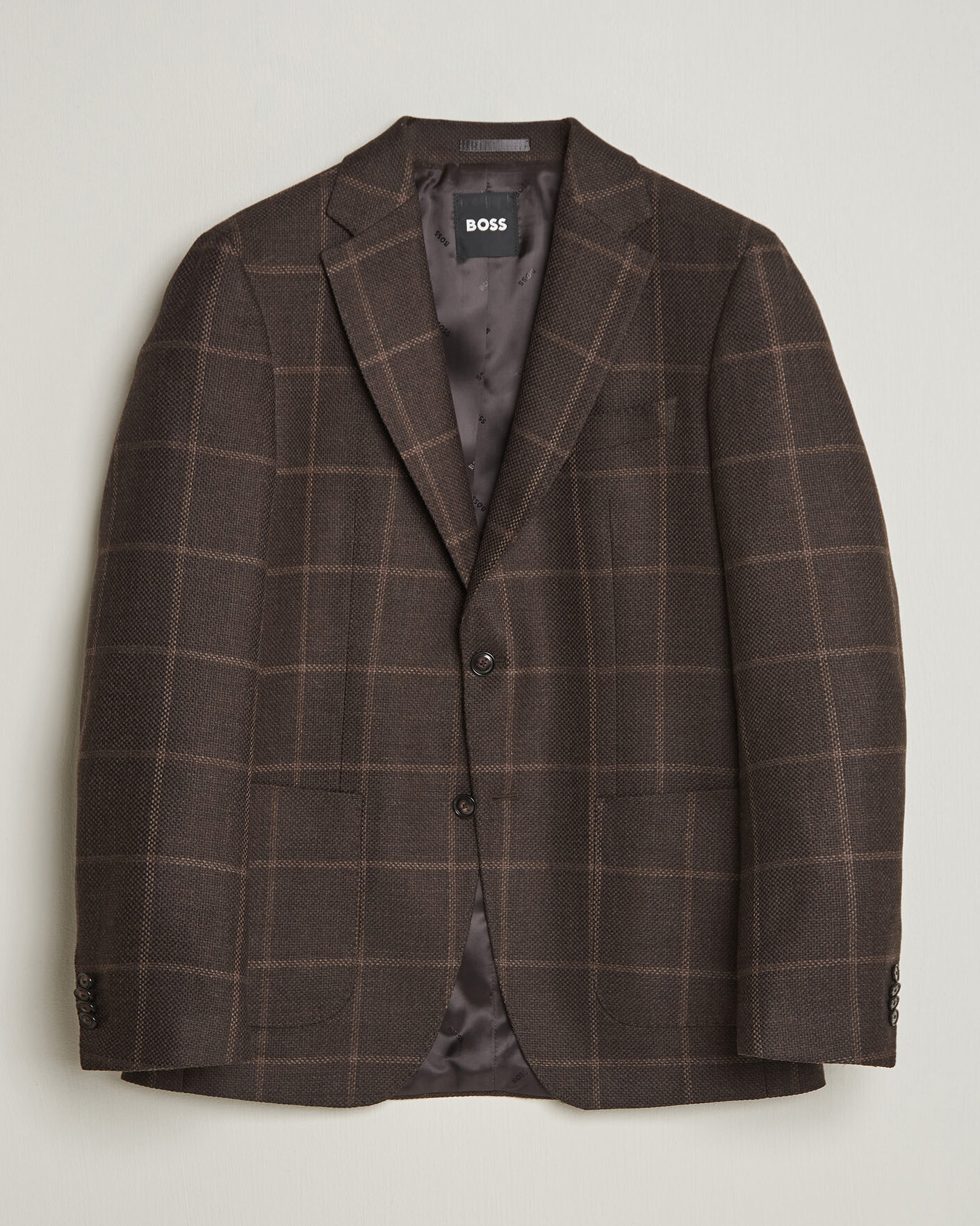 Herr | Kavajer | BOSS BLACK | Hutson Checked Wool Blazer Dark Brown