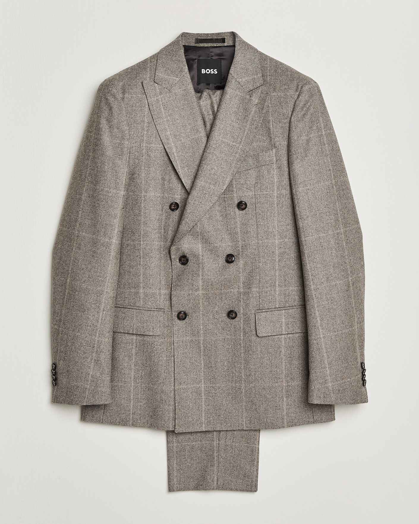 Herr | Kostymer | BOSS BLACK | Huge Wool Checked Double Breasted Suit Open Brown