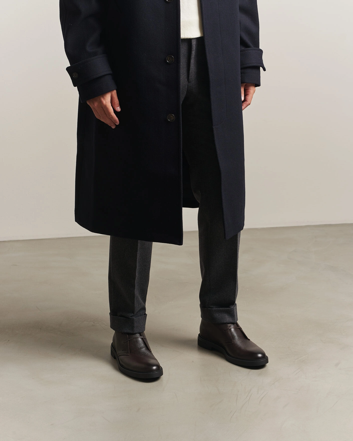 Herr | Kängor | BOSS BLACK | Calev Grained Leather Chukka Boot Dark Brown