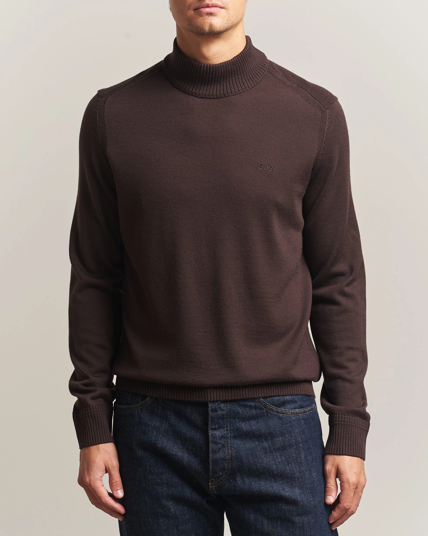 Herr | Tröjor | BOSS ORANGE | Avac Knitted Turtleneck Dark Brown