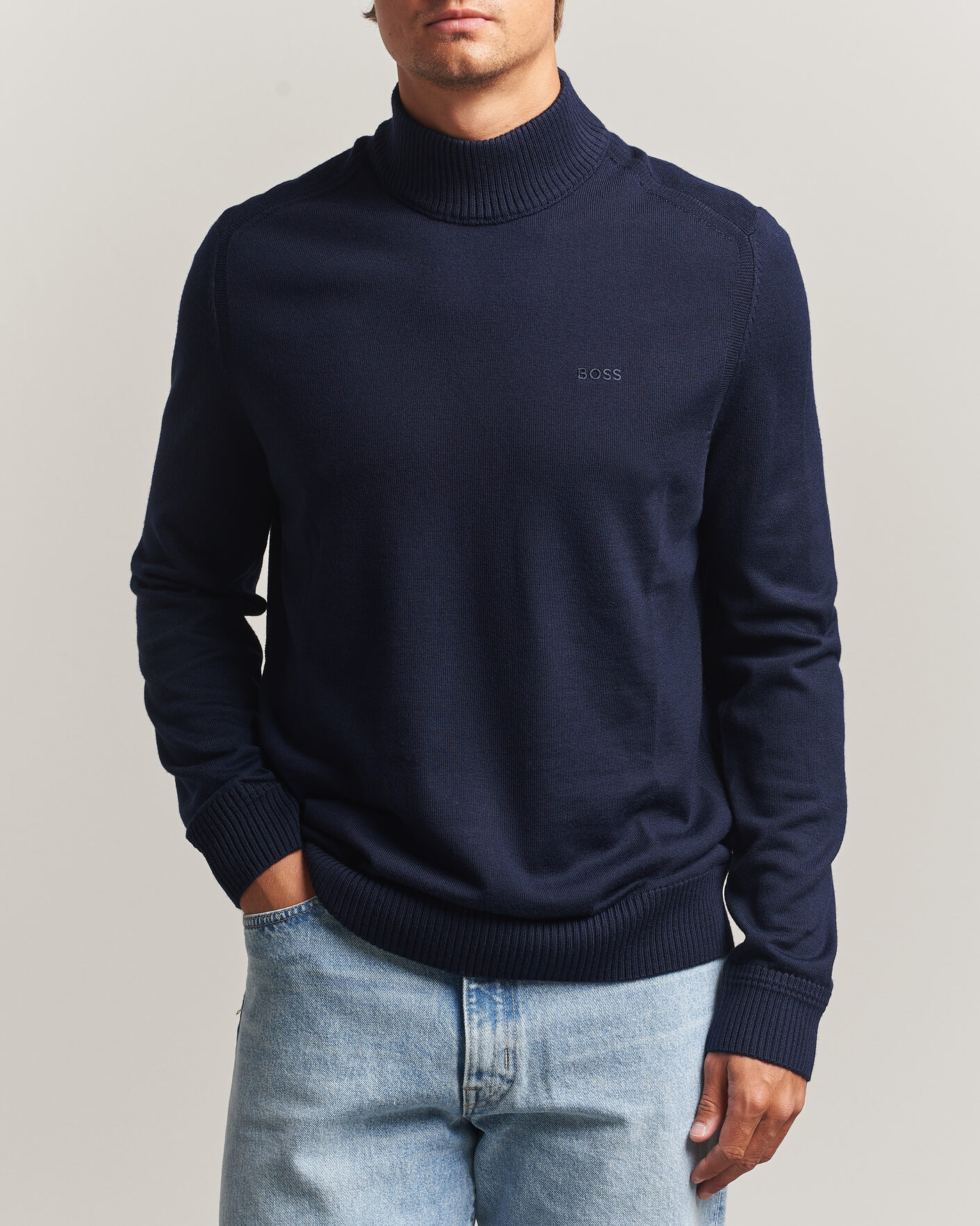 Herr | Tröjor | BOSS ORANGE | Avac Knitted Turtleneck Dark Blue