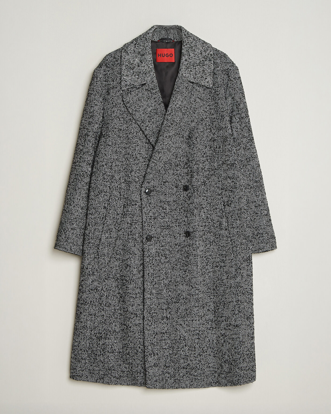 Herr | Jackor | HUGO | Milas Herringbone Double Breasted Coat Dark Grey