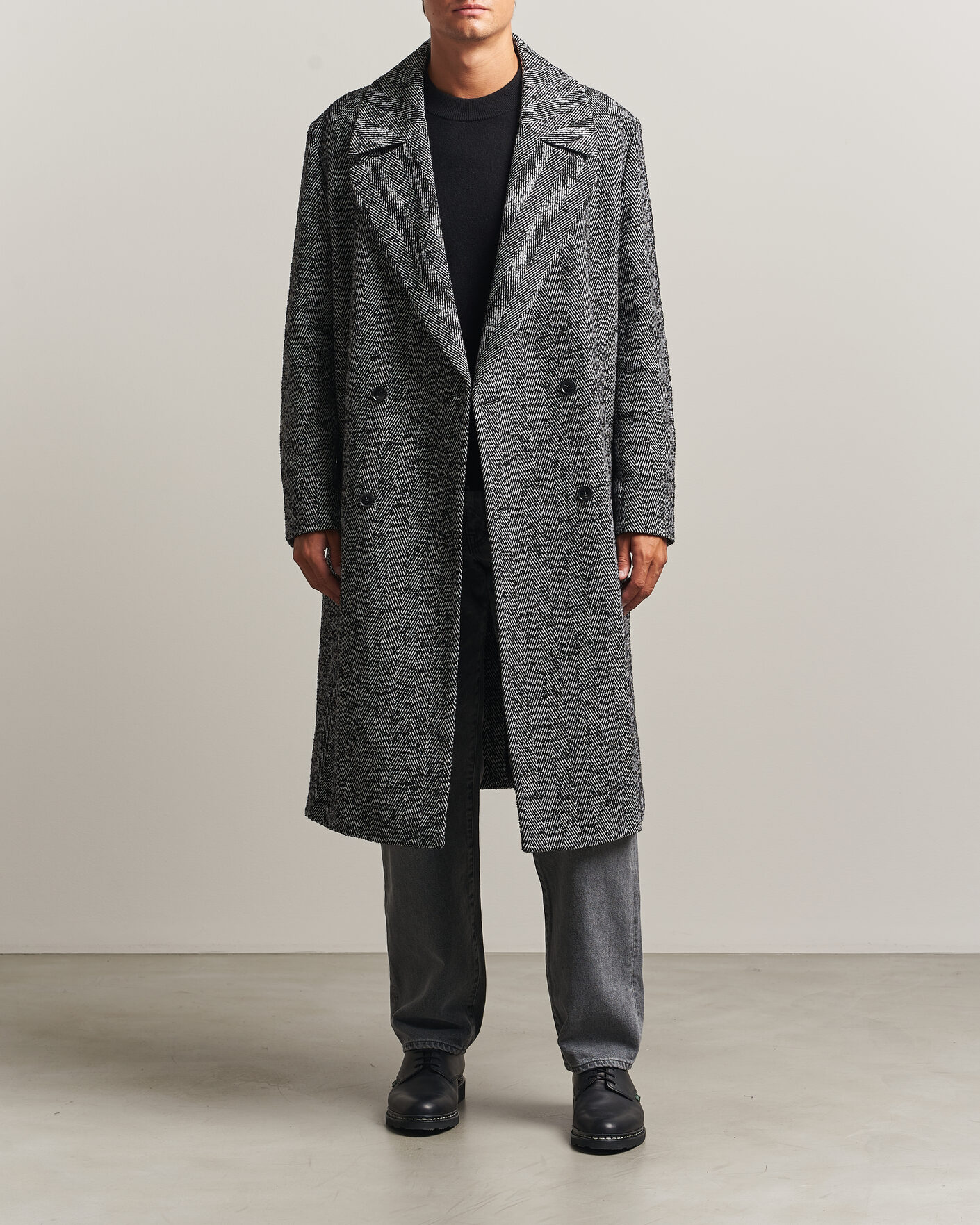 Herr | Jackor | HUGO | Milas Herringbone Double Breasted Coat Dark Grey
