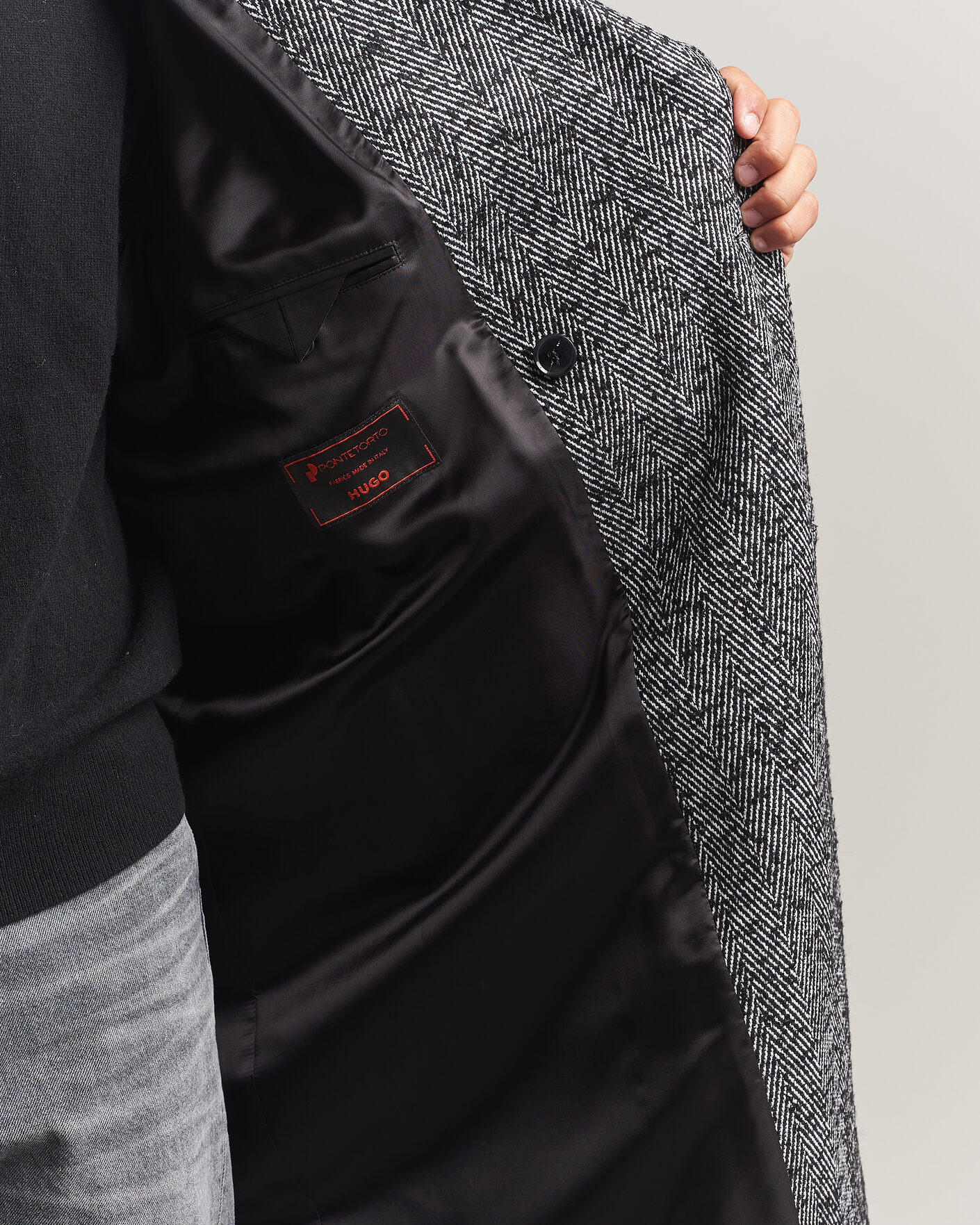 Herr | Jackor | HUGO | Milas Herringbone Double Breasted Coat Dark Grey