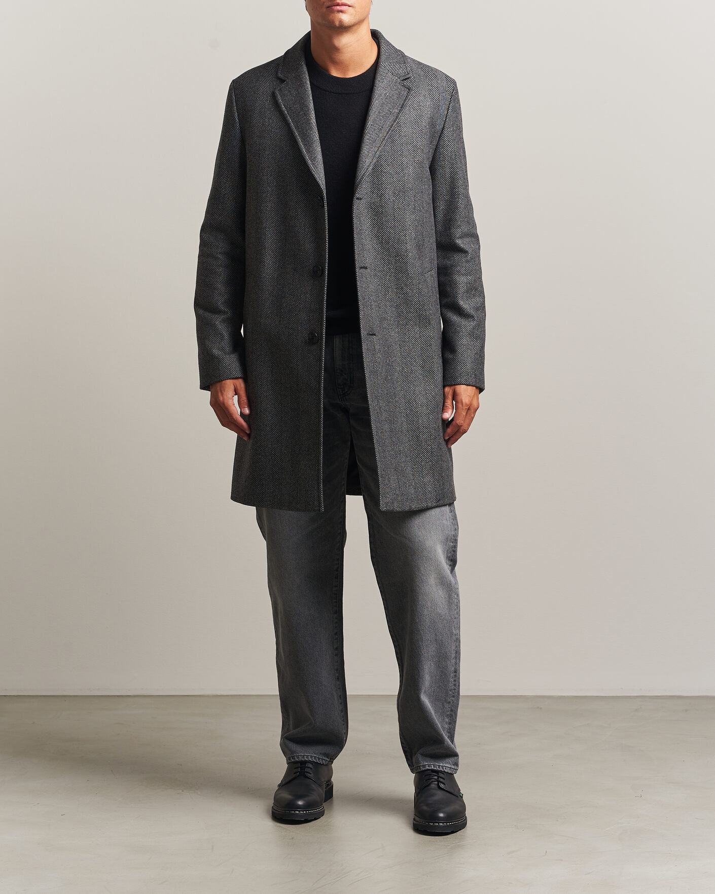 Herr | Jackor | HUGO | Malte Herringbone Coat Dark Grey