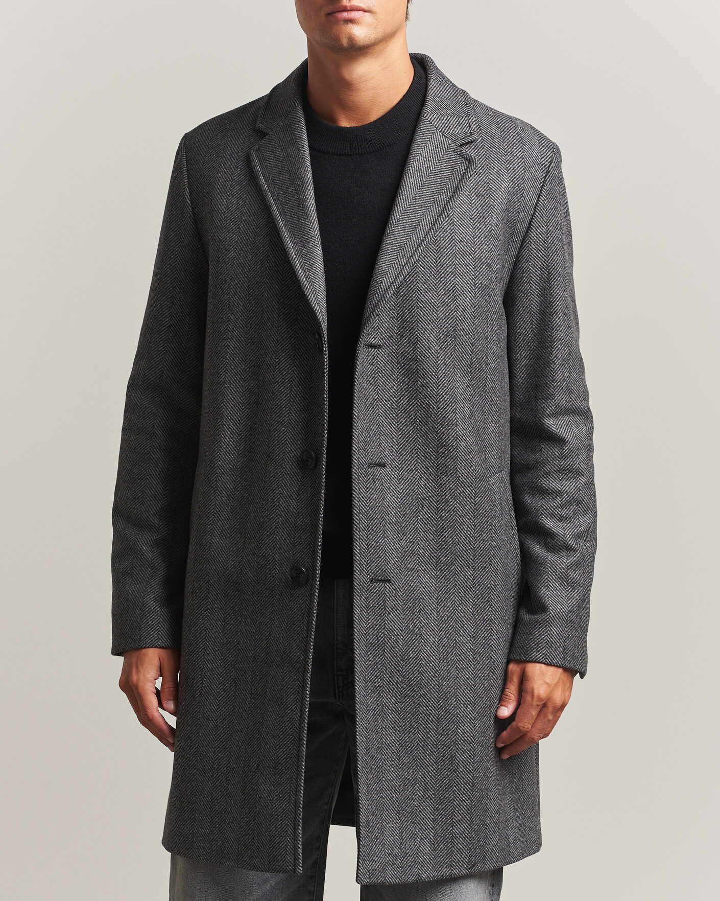 Herr | Jackor | HUGO | Malte Herringbone Coat Dark Grey