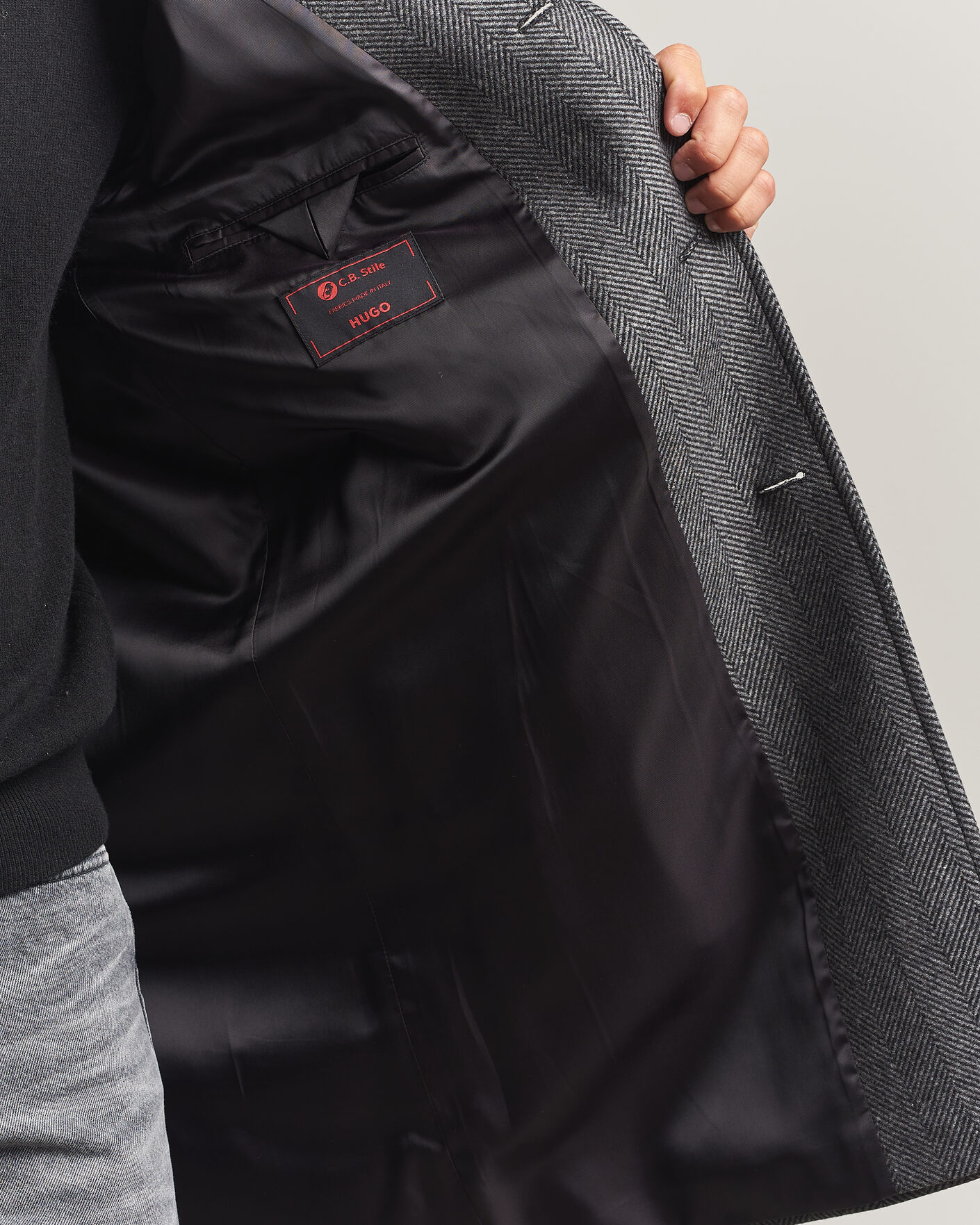 Herr | Jackor | HUGO | Malte Herringbone Coat Dark Grey