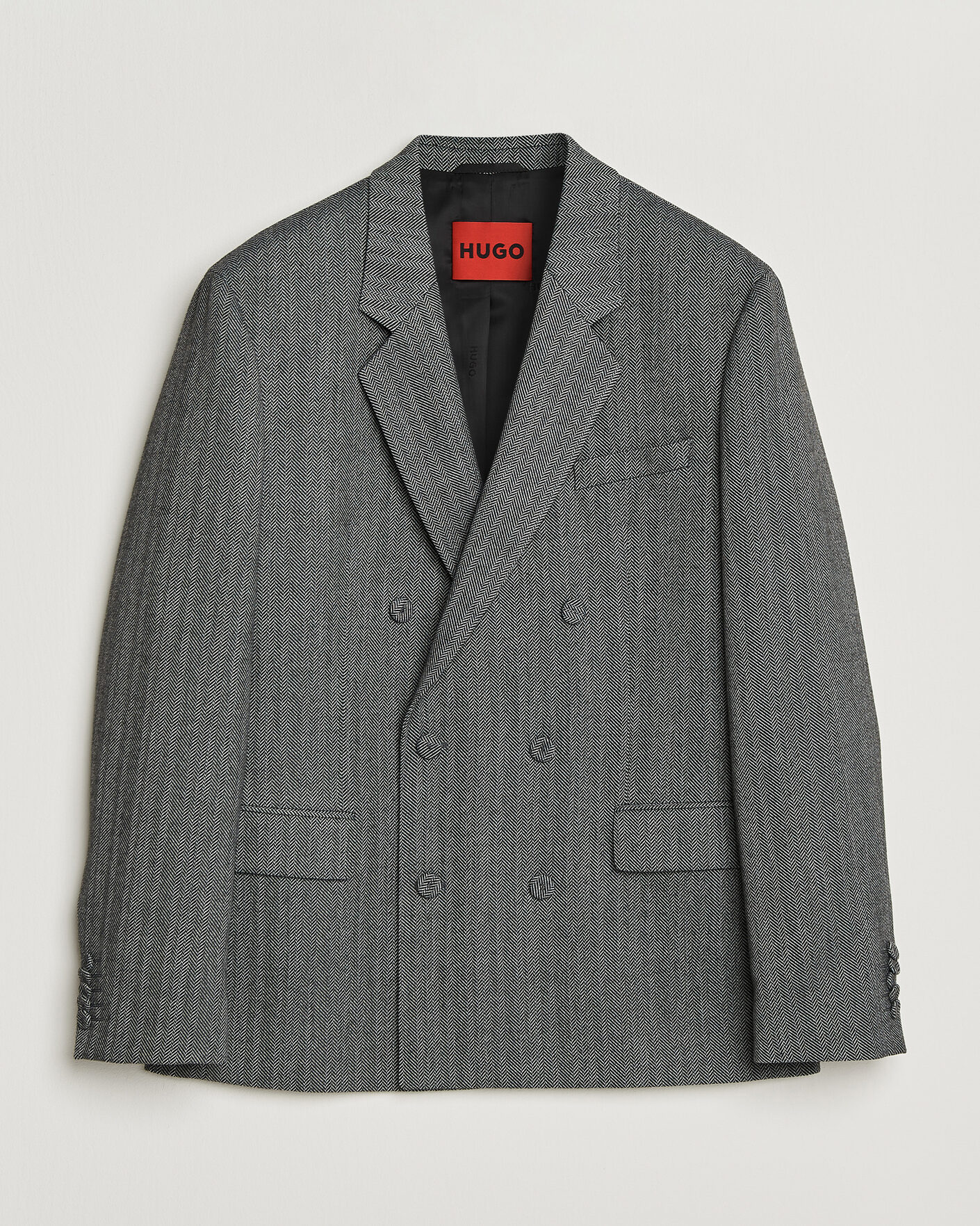 Herr | Kavajer | HUGO | Karlo Herringbone Double Breasted Blazer Dark Grey