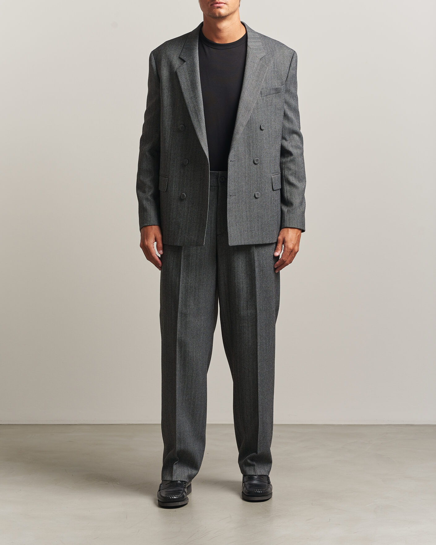 Herr | Kavajer | HUGO | Karlo Herringbone Double Breasted Blazer Dark Grey