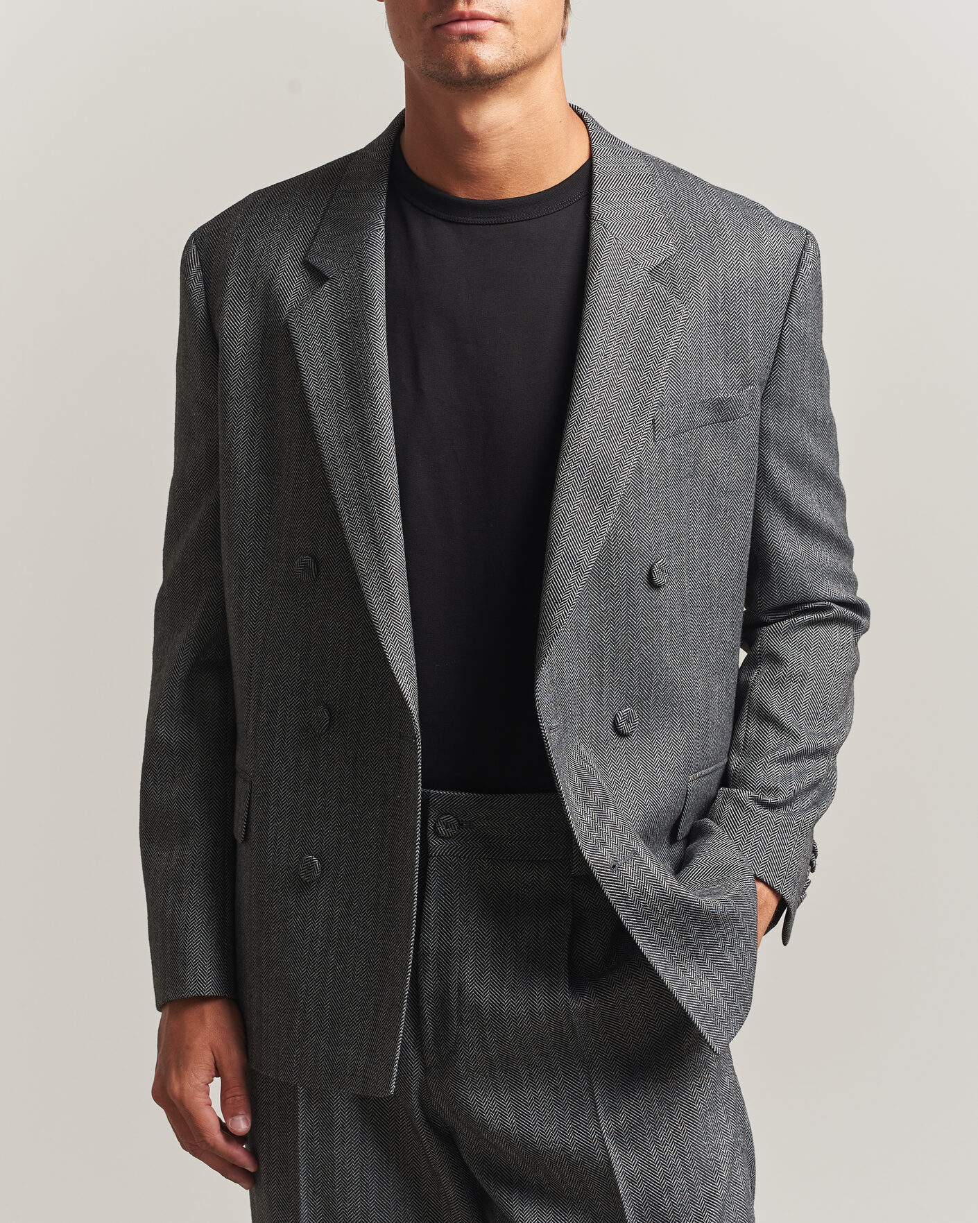 Herr | Kavajer | HUGO | Karlo Herringbone Double Breasted Blazer Dark Grey