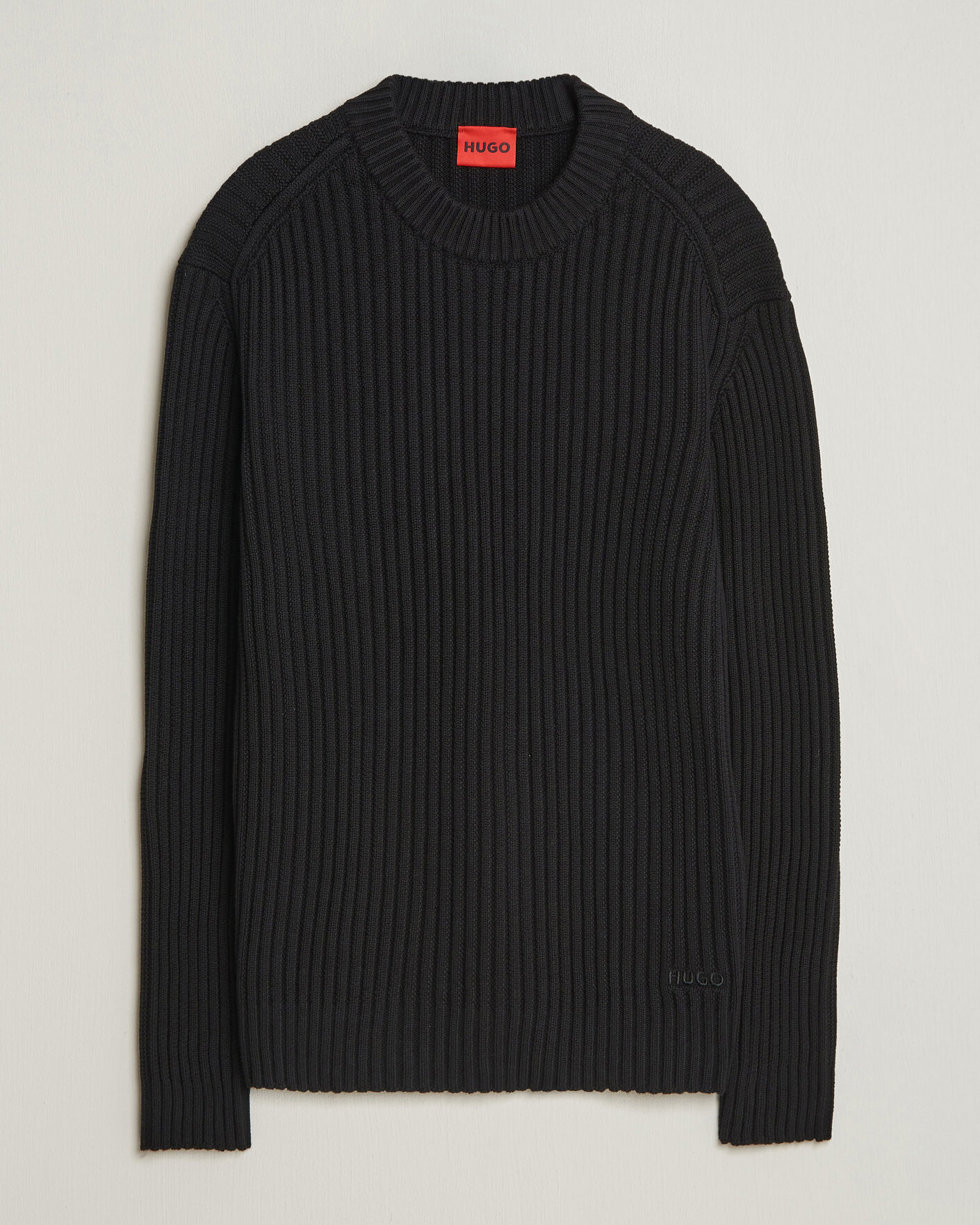 Herr | Tröjor | HUGO | Sribban Cotton Knitted Sweater Black