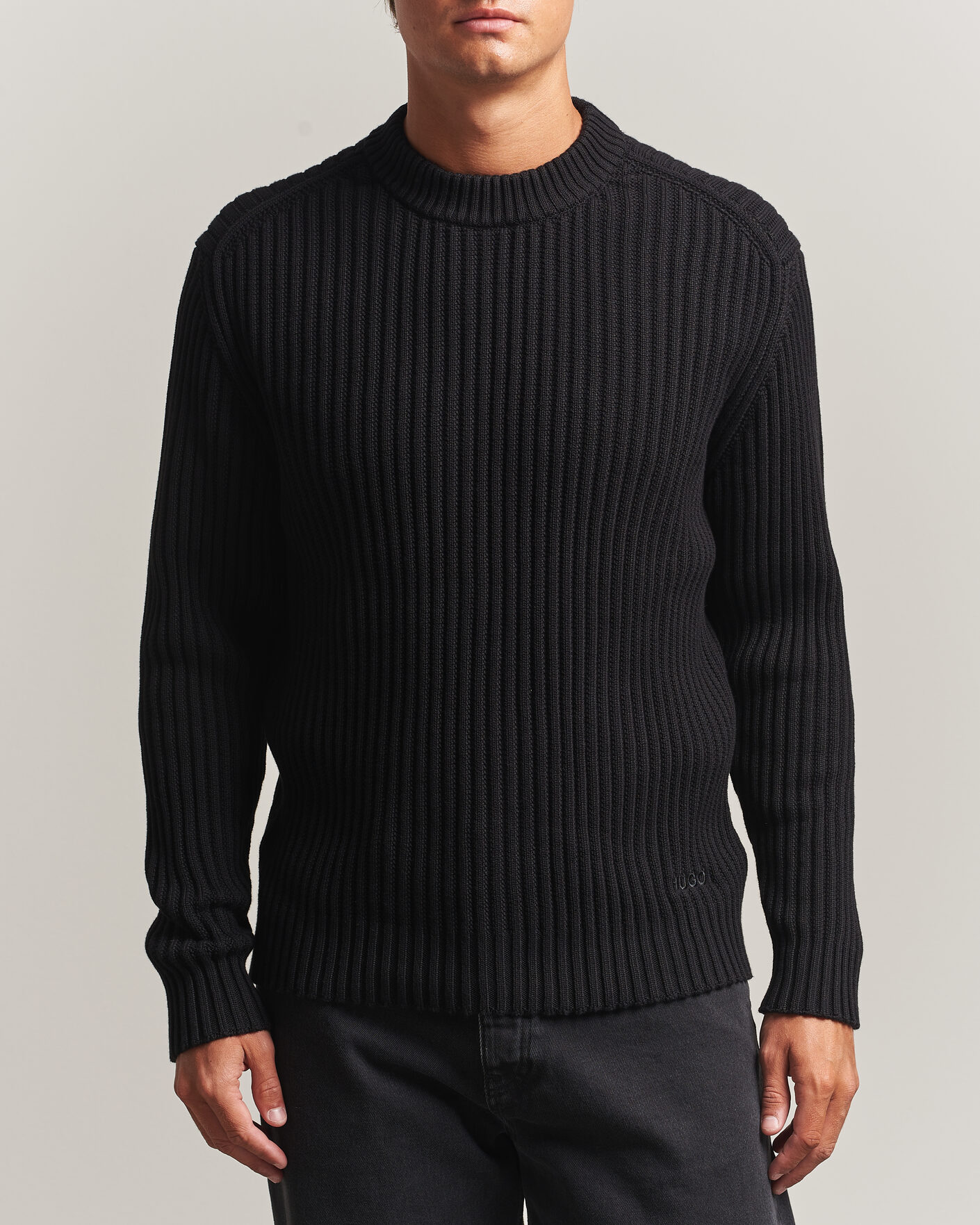 Herr | Tröjor | HUGO | Sribban Cotton Knitted Sweater Black
