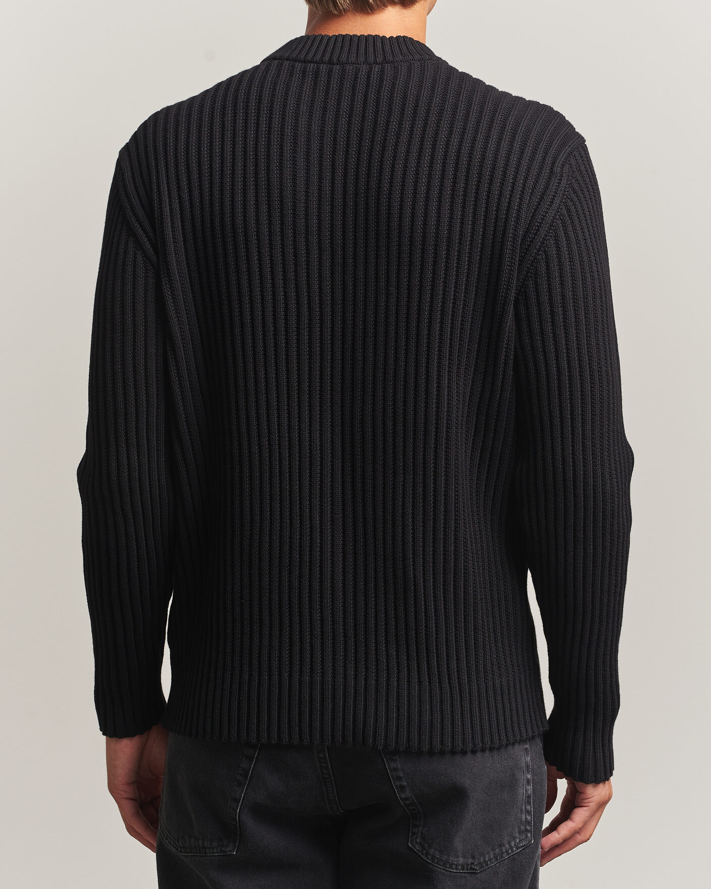 Herr | Tröjor | HUGO | Sribban Cotton Knitted Sweater Black