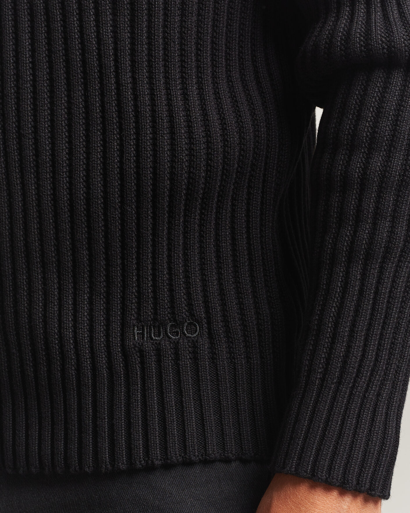 Herr | Tröjor | HUGO | Sribban Cotton Knitted Sweater Black