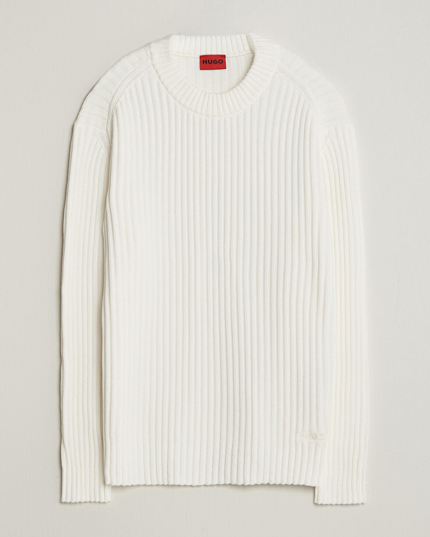 Herr | Tröjor | HUGO | Sribban Cotton Knitted Sweater Natural