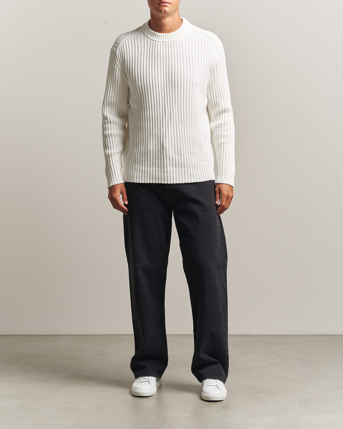 Herr | Tröjor | HUGO | Sribban Cotton Knitted Sweater Natural