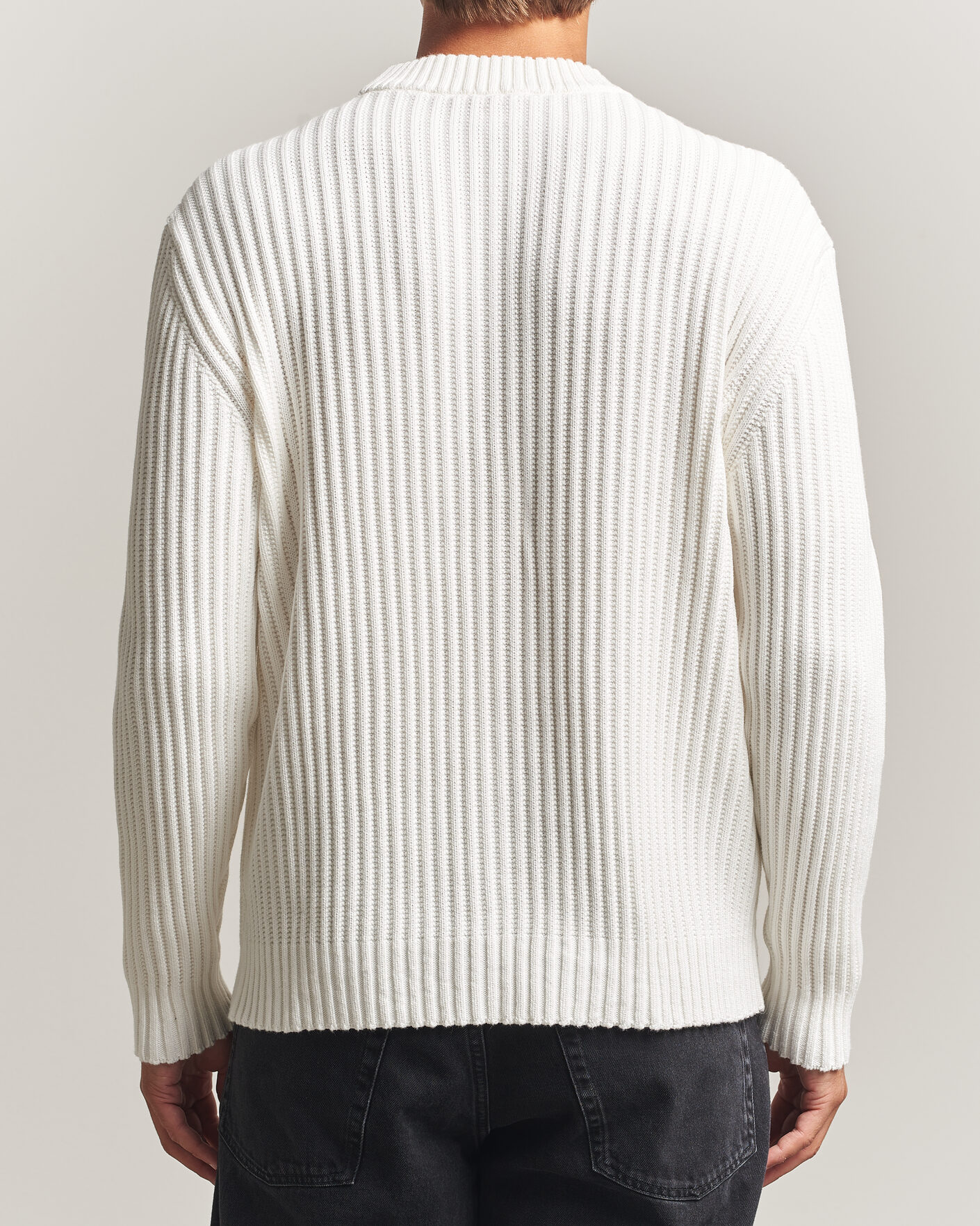 Herr | Tröjor | HUGO | Sribban Cotton Knitted Sweater Natural