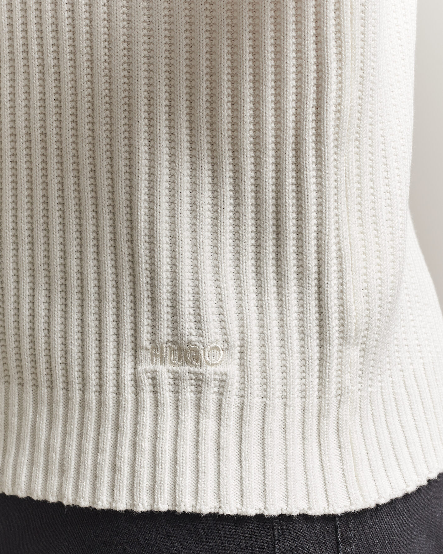Herr | Tröjor | HUGO | Sribban Cotton Knitted Sweater Natural