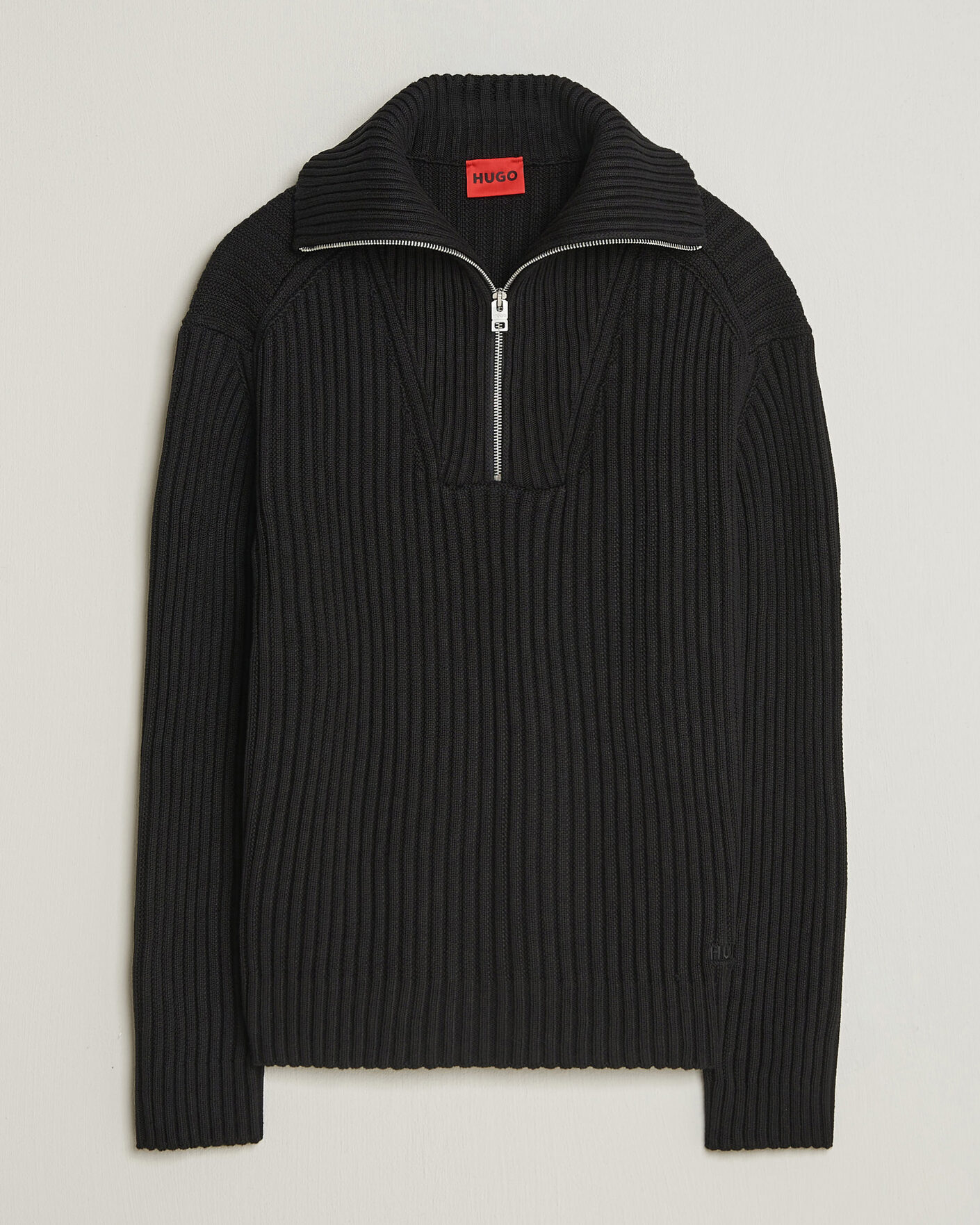 Herr | Tröjor | HUGO | Srtithon Cotton Knitted Half Zip Black