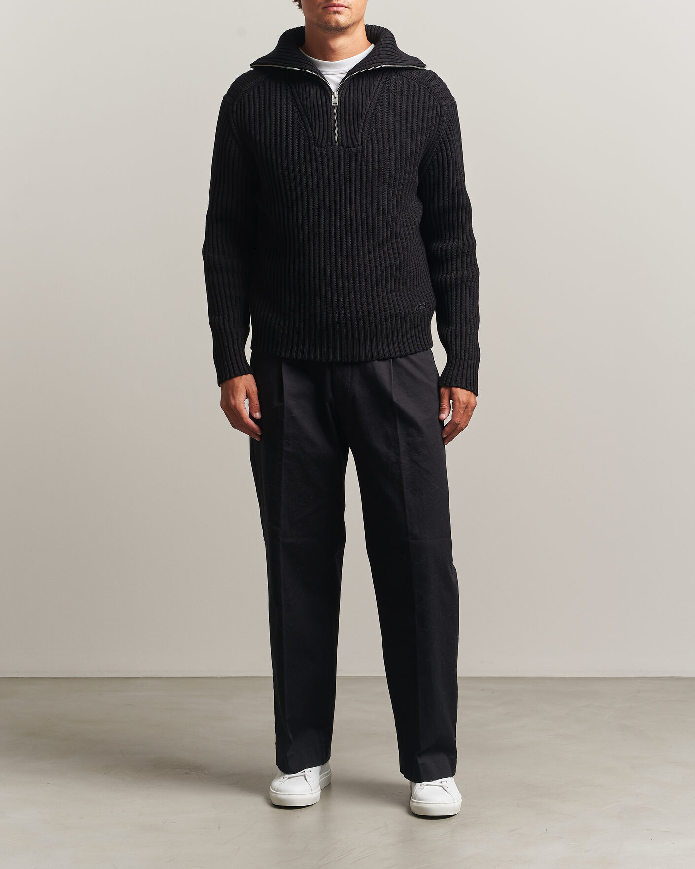 Herr | Tröjor | HUGO | Srtithon Cotton Knitted Half Zip Black