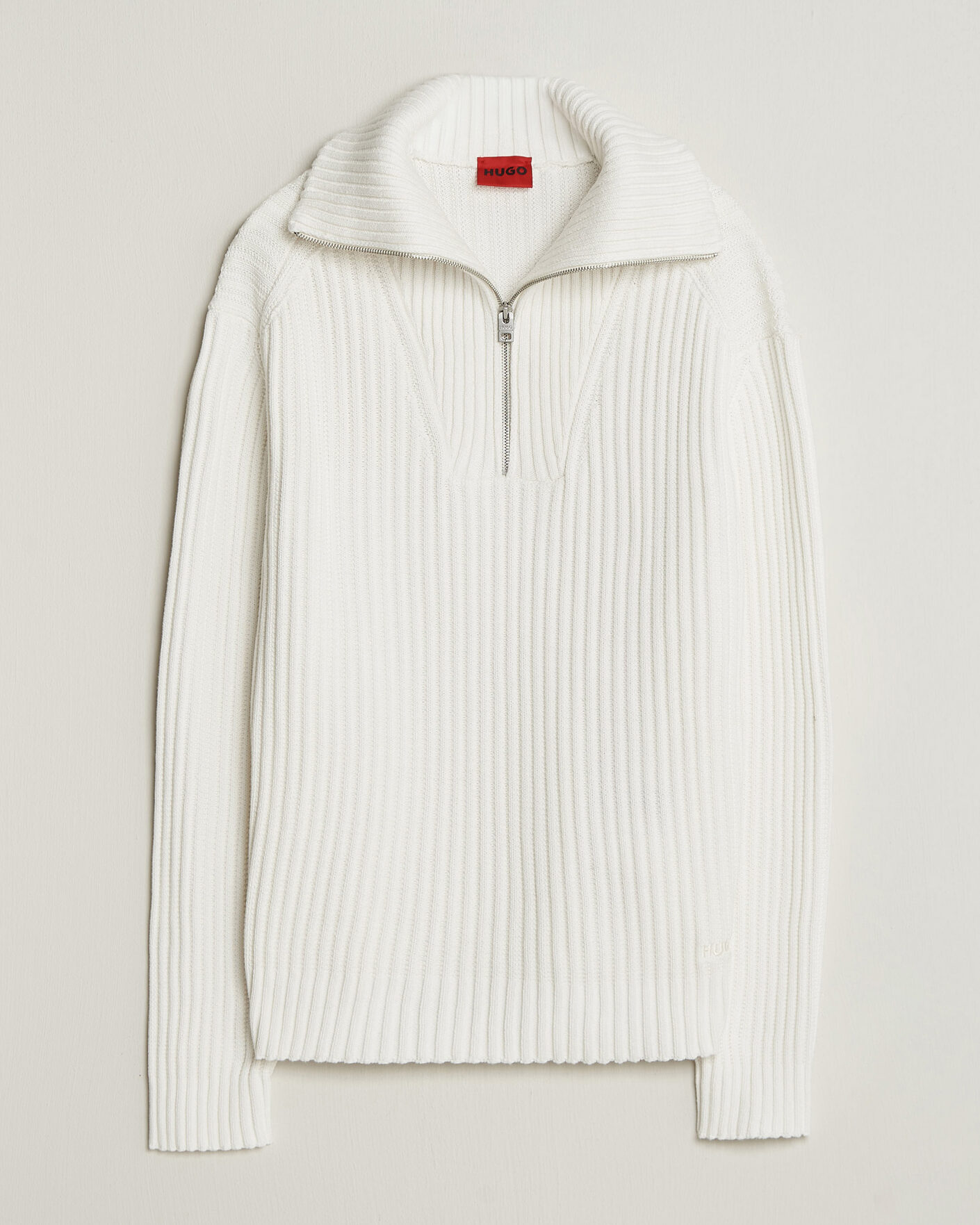Herr | Tröjor | HUGO | Srtithon Cotton Knitted Half Zip Natural