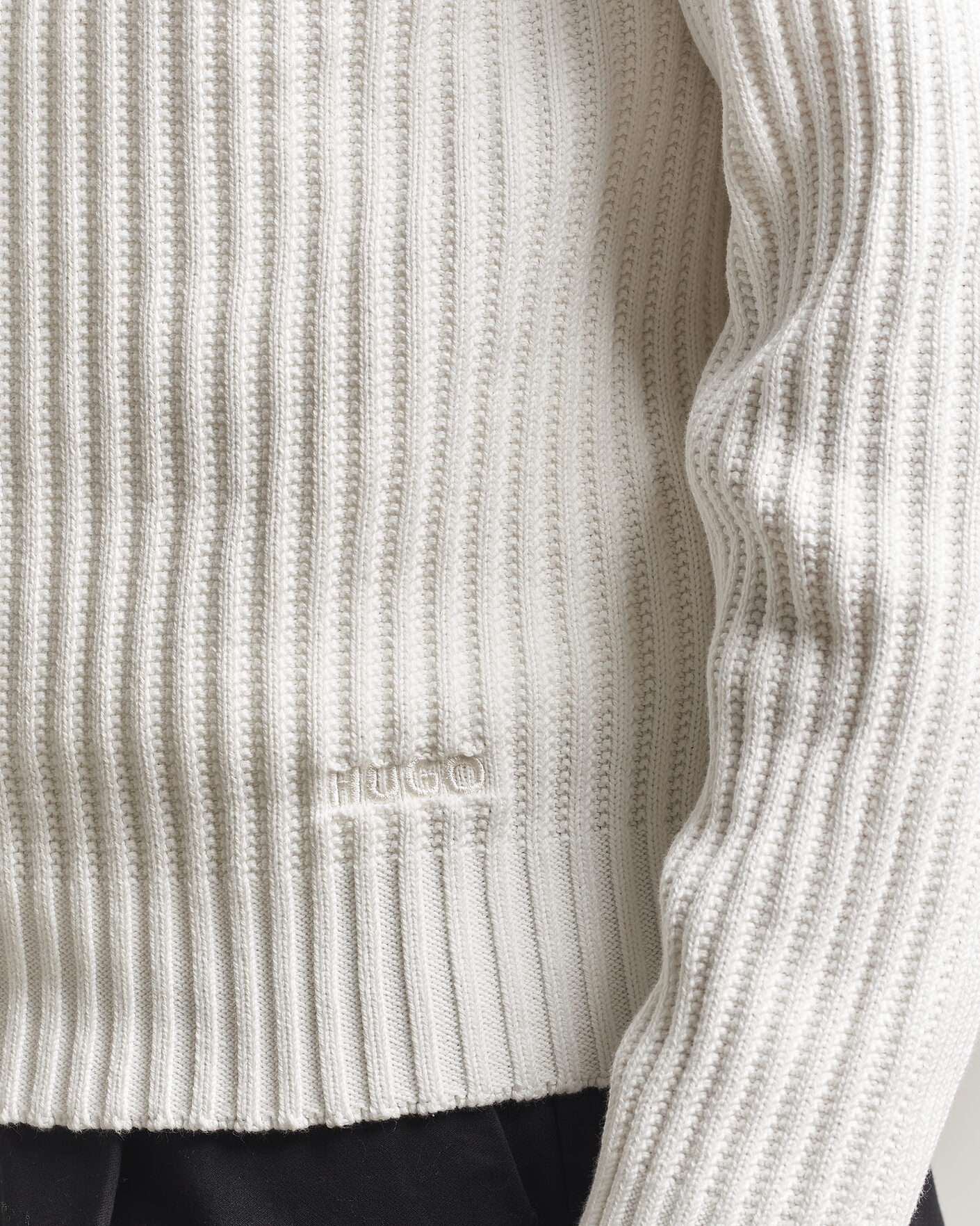 Herr | Tröjor | HUGO | Srtithon Cotton Knitted Half Zip Natural