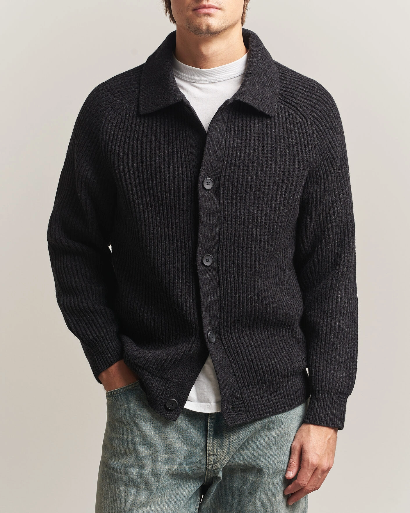 Herr | Tröjor | HUGO | Sardeep Wool Knitted Cardigan Black