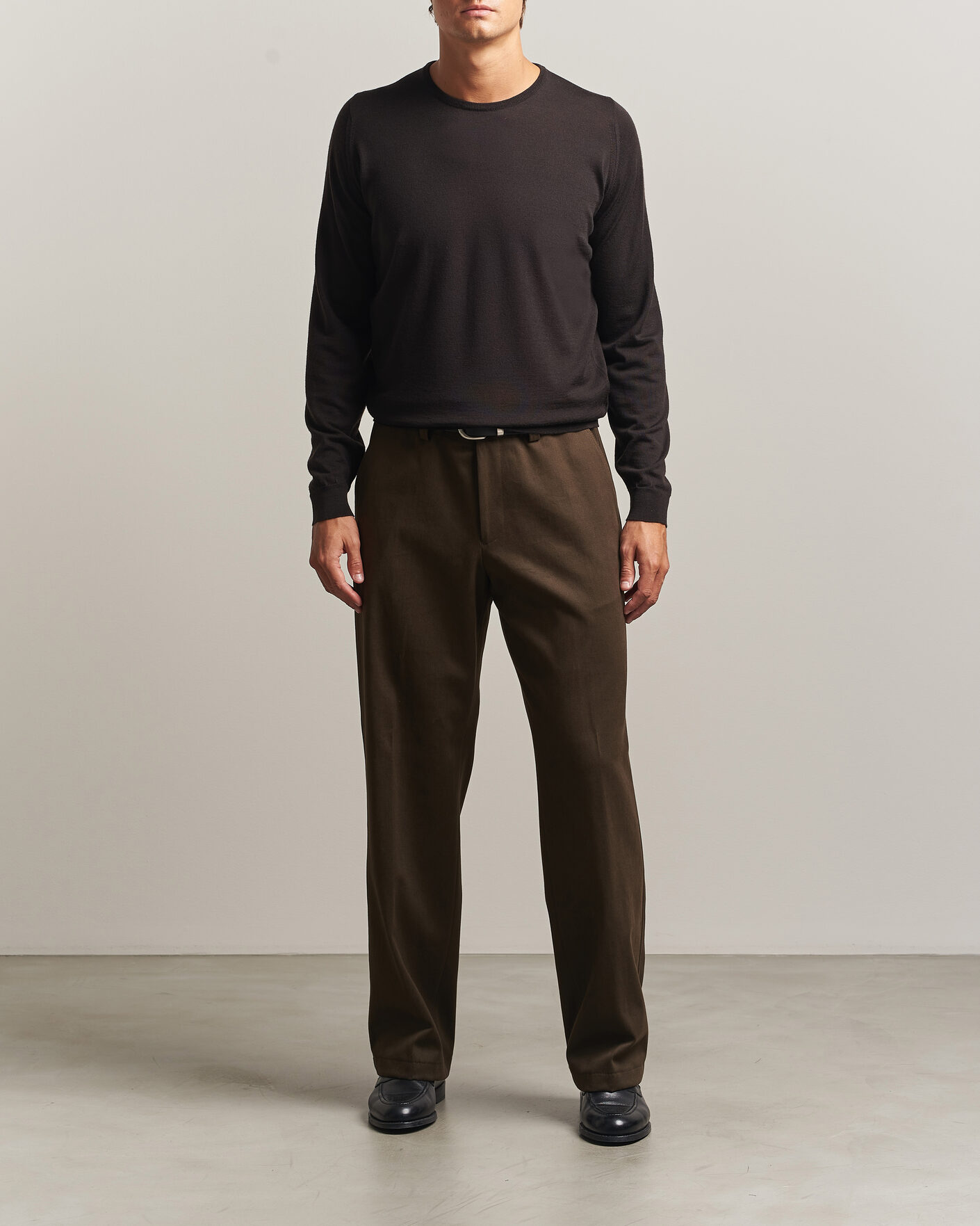 Herr | Byxor | BOSS CAMEL | Pave Brushed Cotton Pleated Trousers Open Green