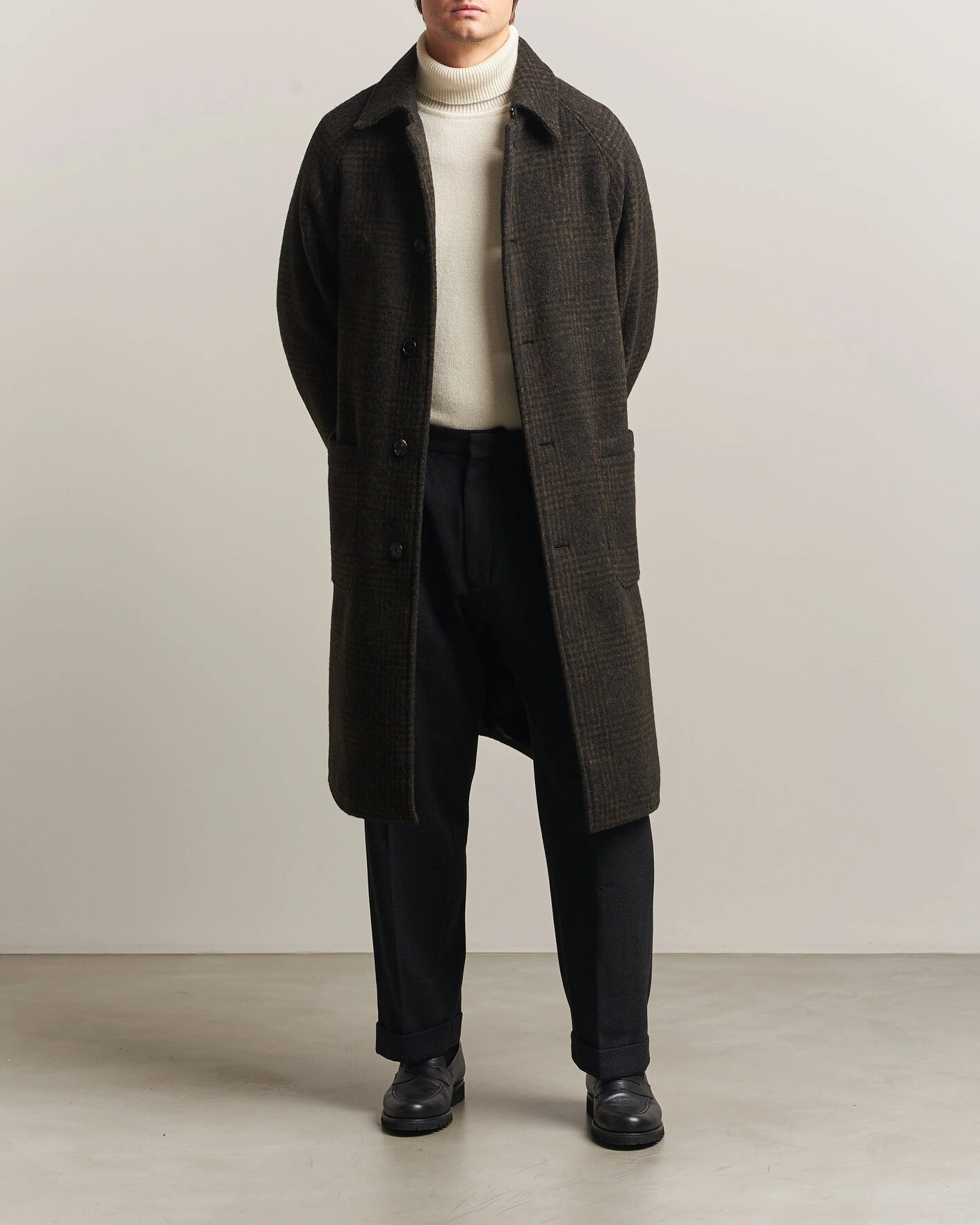 Herr | Jackor | BOSS CAMEL | Cohn Wool Checked Coat Open Green