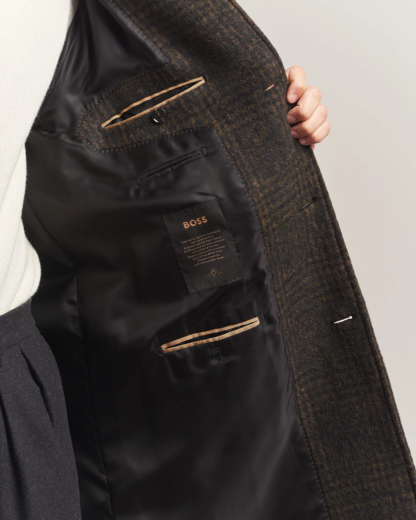 Herr | Jackor | BOSS CAMEL | Cohn Wool Checked Coat Open Green