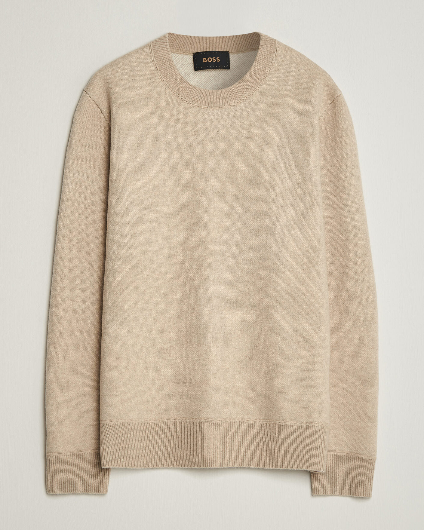 Herr | Tröjor | BOSS CAMEL | Farrison Wool Knitted Sweater Light Beige