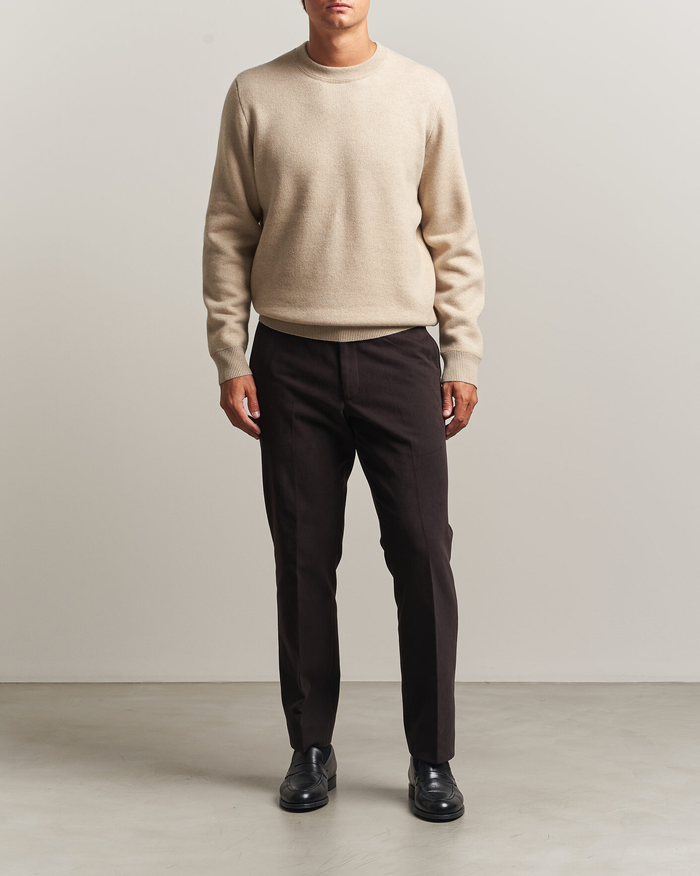 Herr | Tröjor | BOSS CAMEL | Farrison Wool Knitted Sweater Light Beige