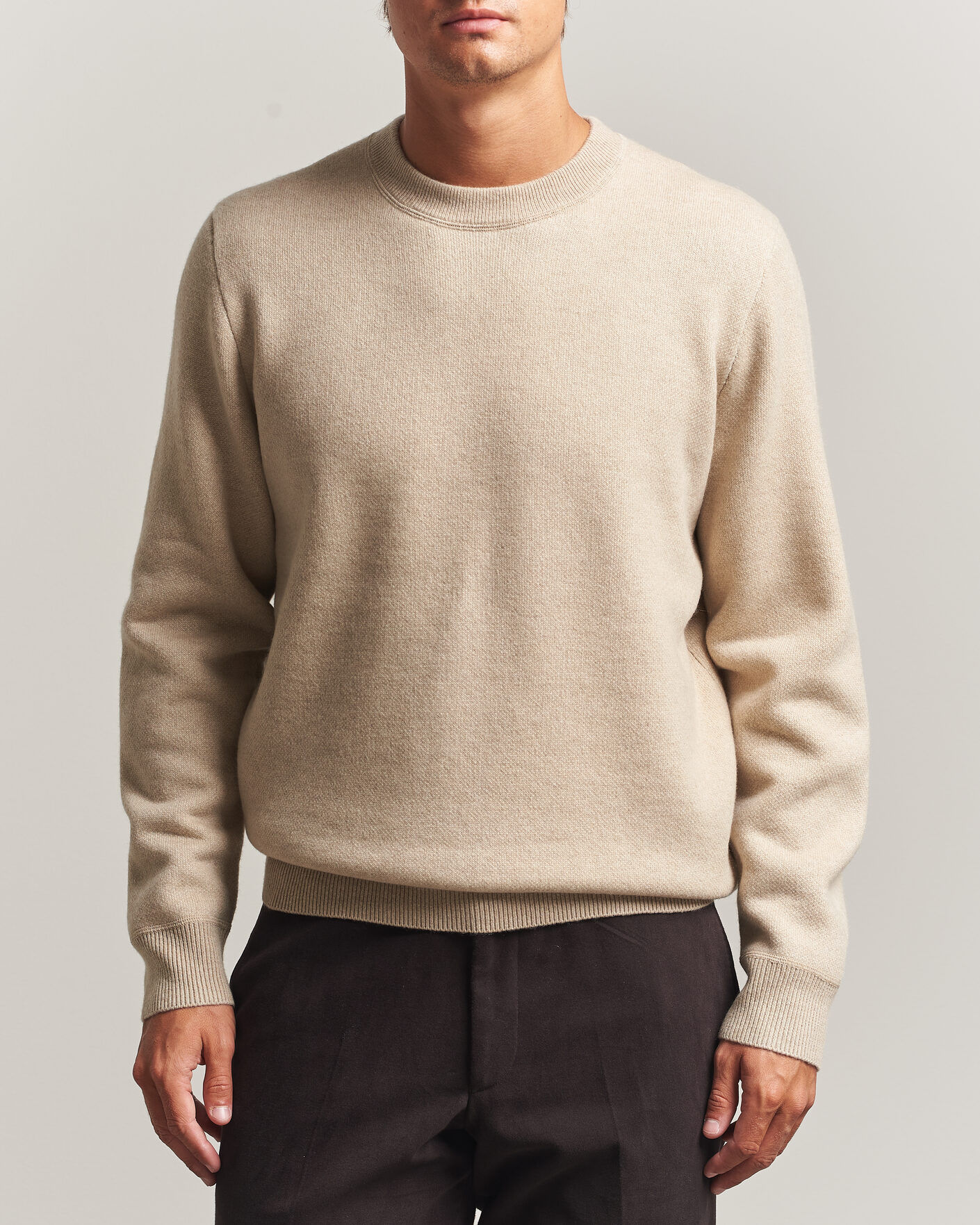 Herr | Tröjor | BOSS CAMEL | Farrison Wool Knitted Sweater Light Beige