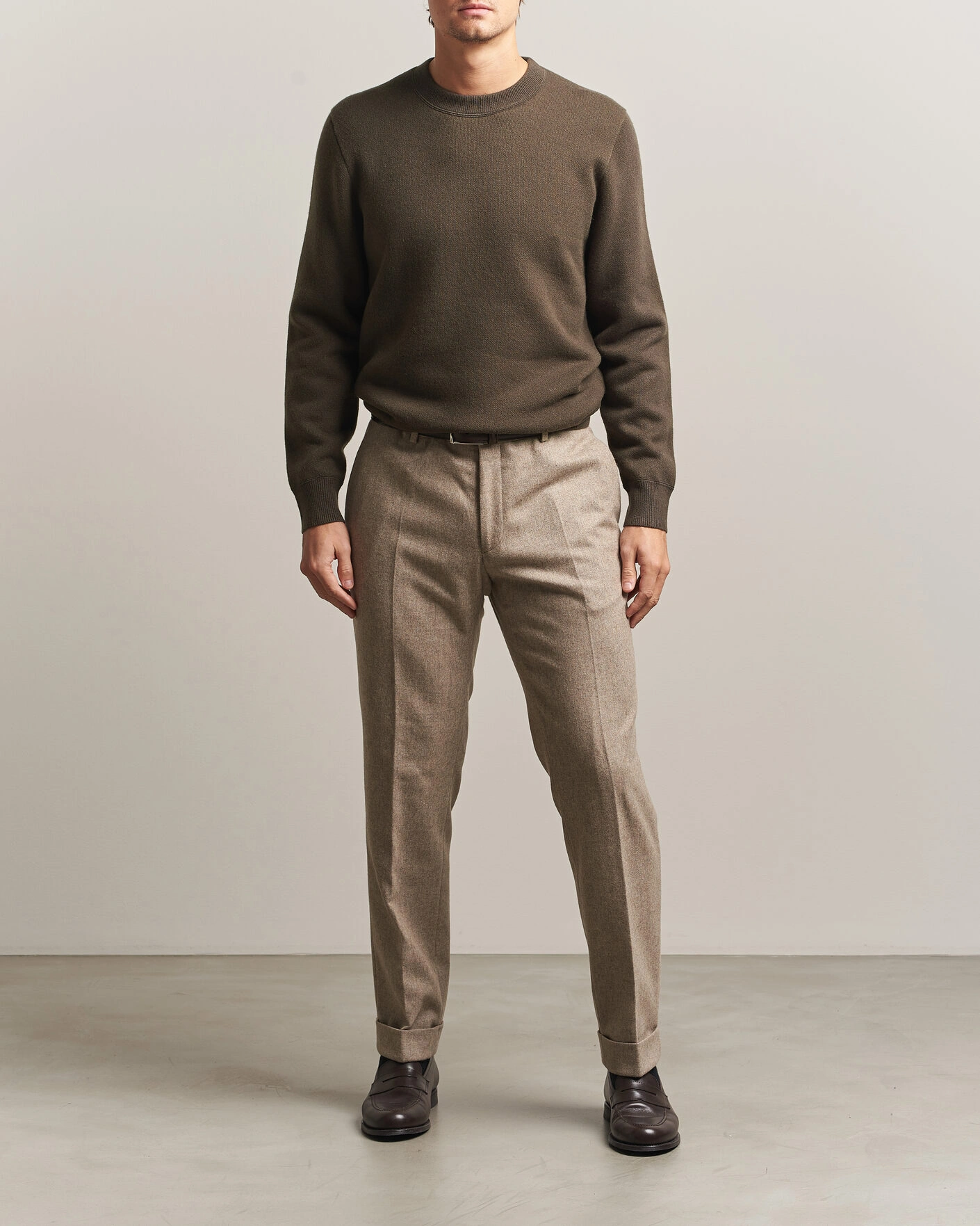 Herr | Tröjor | BOSS CAMEL | Farrison Cashmere Knitted Sweater Open Green