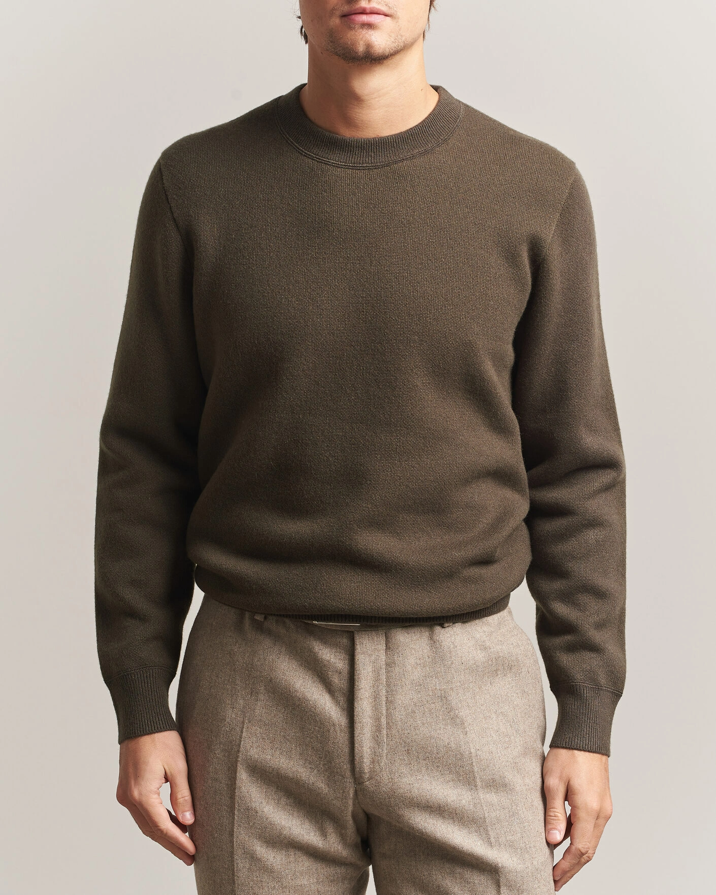 Herr | Tröjor | BOSS CAMEL | Farrison Cashmere Knitted Sweater Open Green