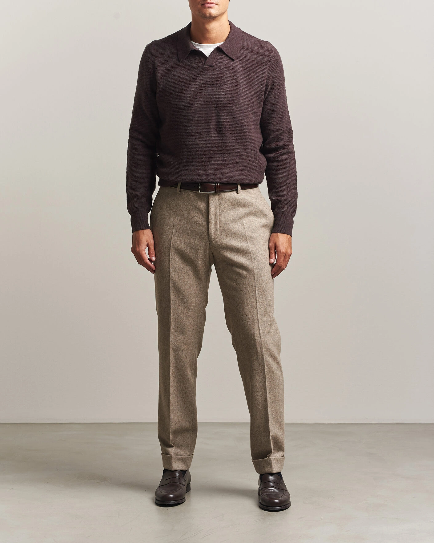 Herr | Tröjor | BOSS CAMEL | Filo Cashmere Knitted Polo Open Brown