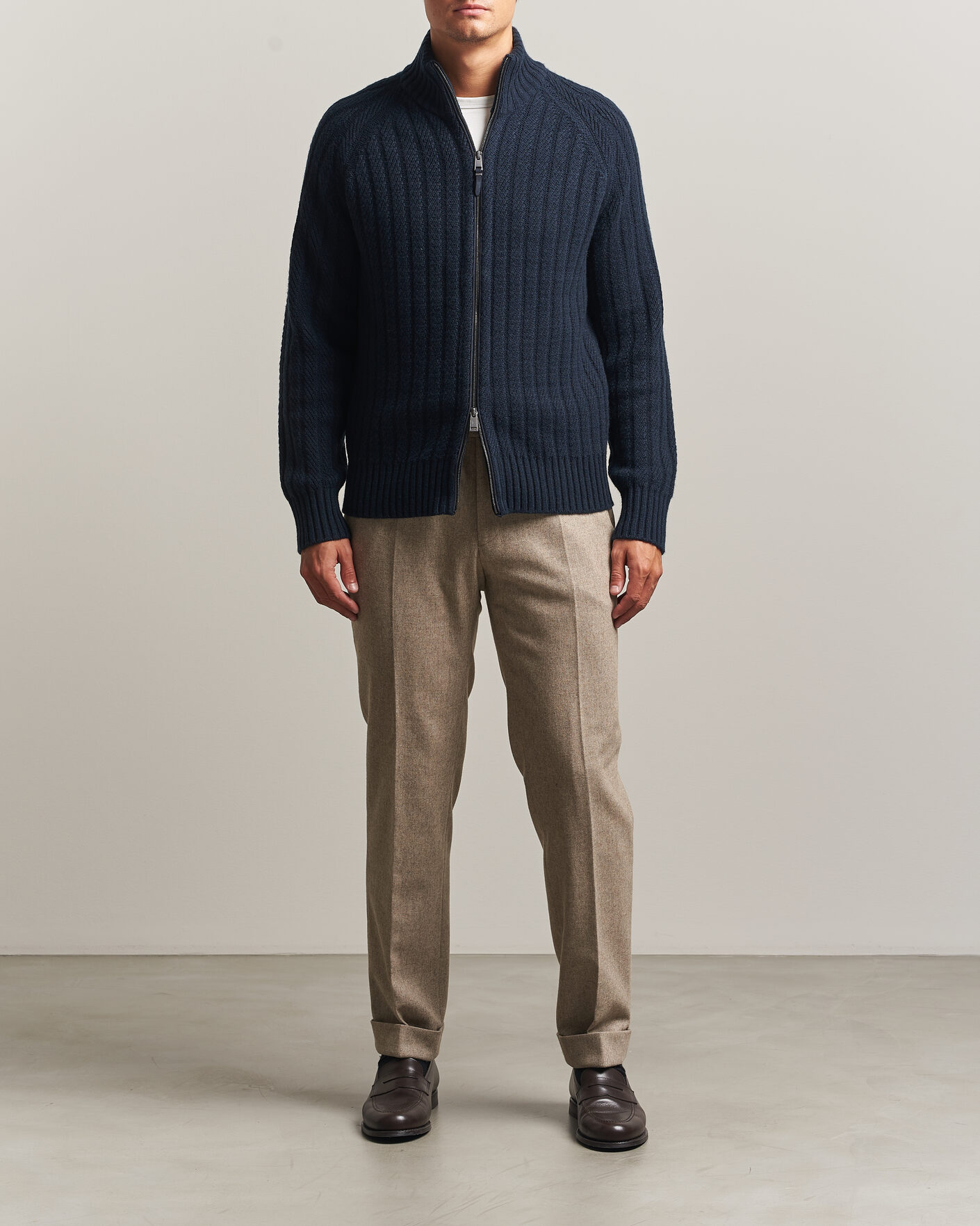 Herr | Tröjor | BOSS CAMEL | Filane Cashmere Knitted Full Zip Dark Blue