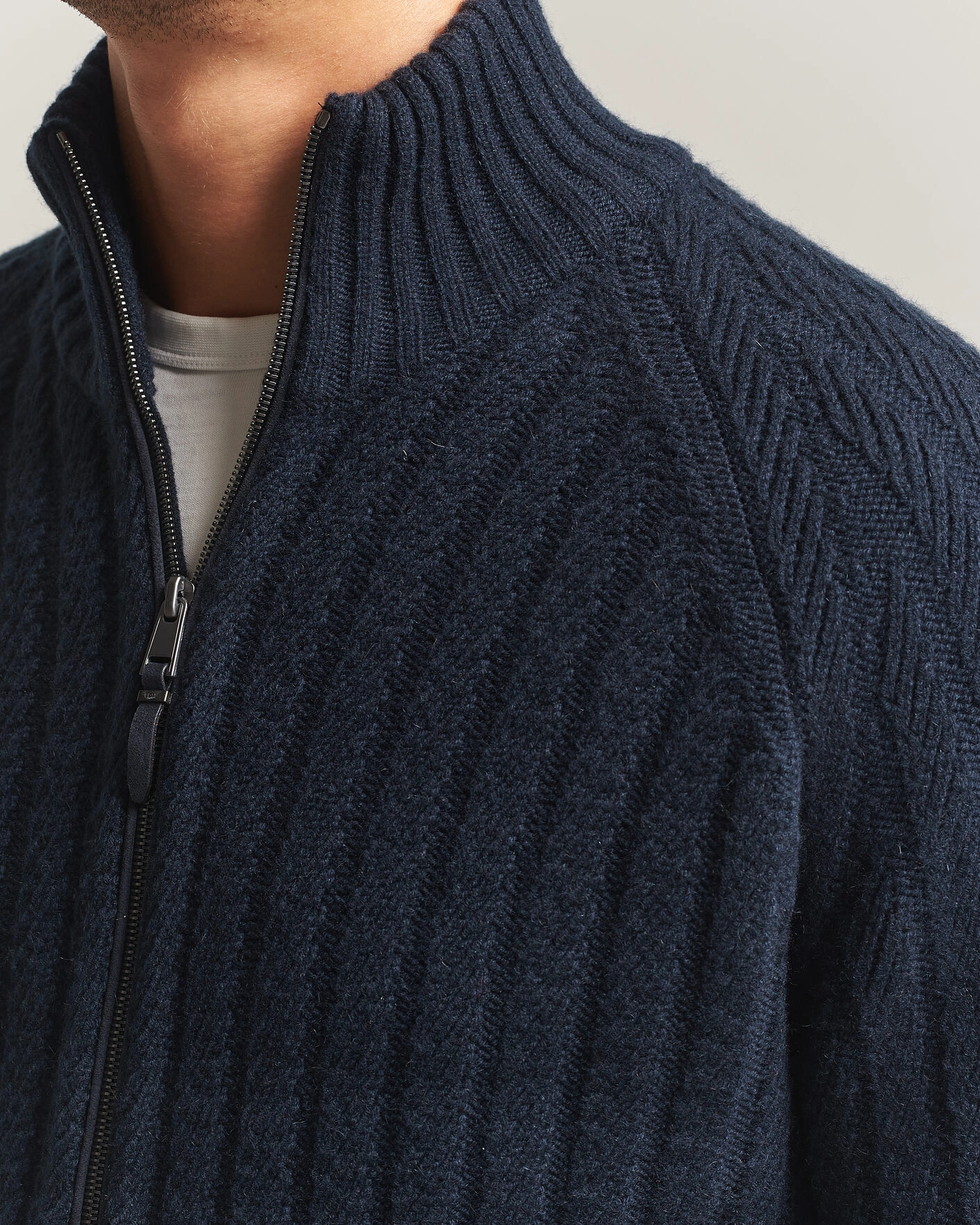 Herr | Tröjor | BOSS CAMEL | Filane Cashmere Knitted Full Zip Dark Blue