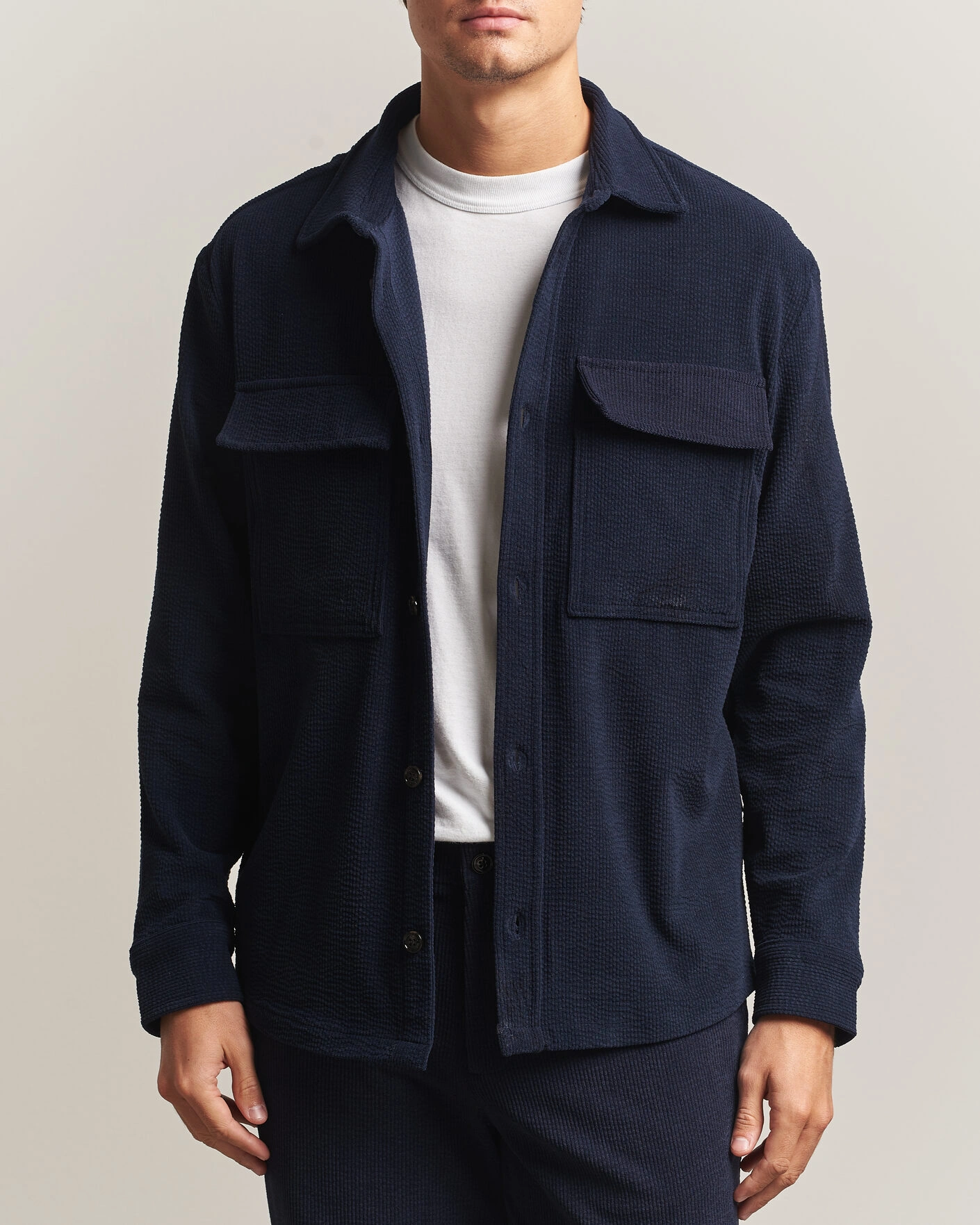 Herr | Skjortor | J.Lindeberg | Finnigan Drape Cord Overshirt JL Navy