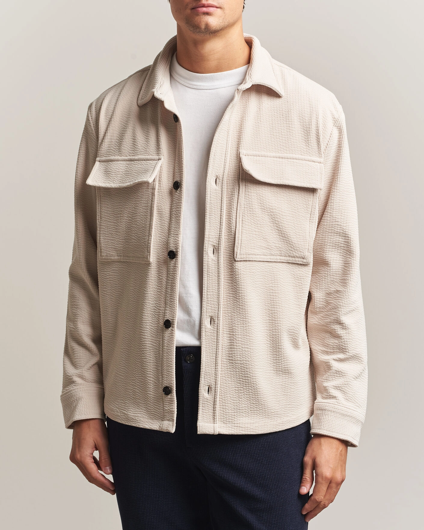 Herr | Skjortor | J.Lindeberg | Finnigan Drape Cord Overshirt Moonbeam