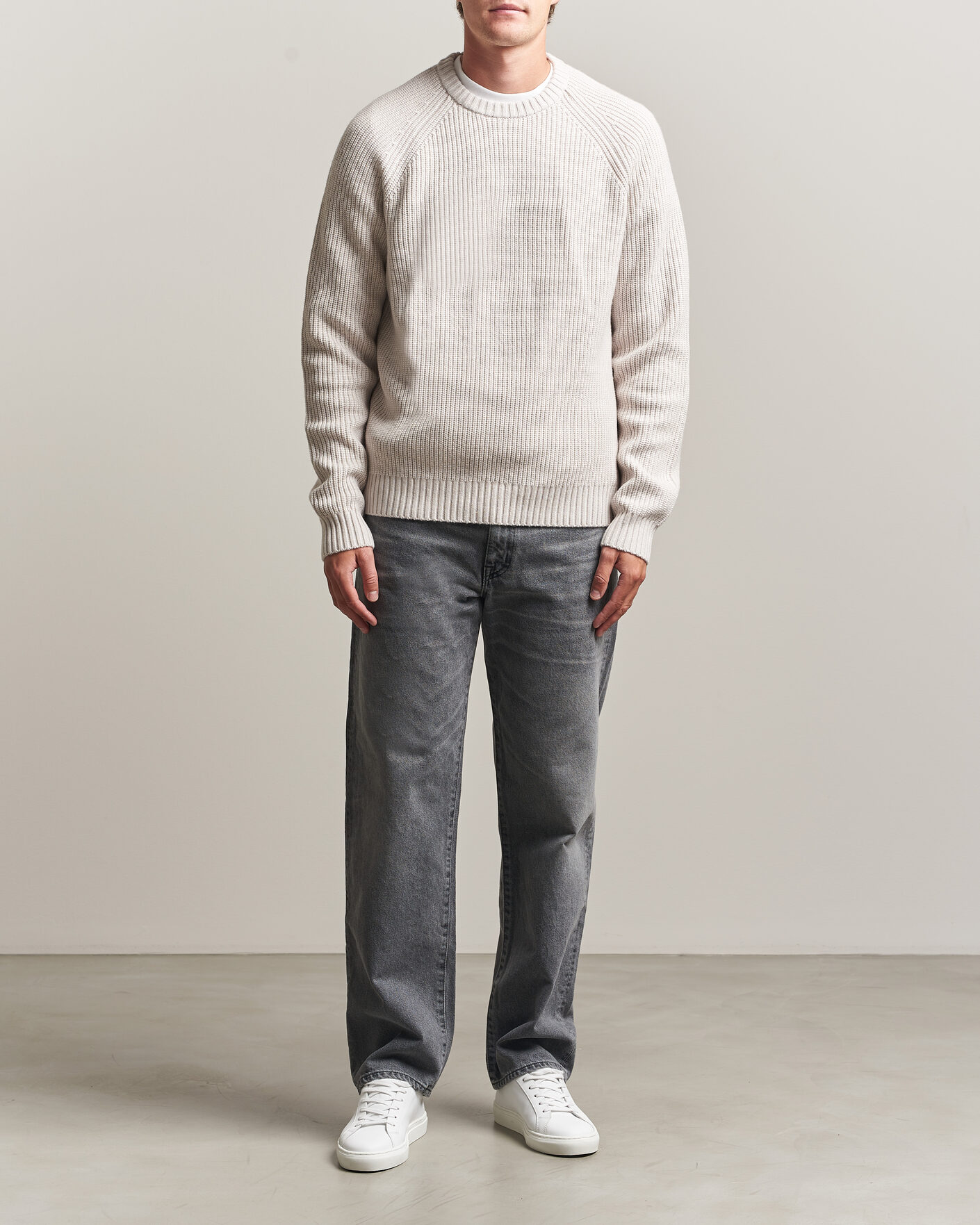 Herr | Tröjor | J.Lindeberg | Hallow Wool Blend Knitted Sweater Moonbeam