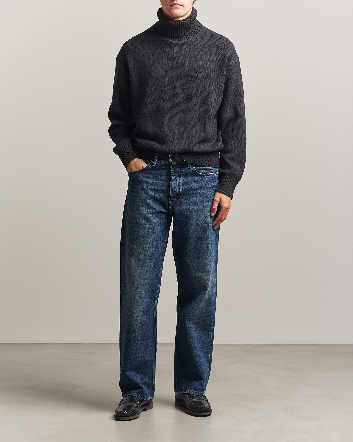 Herr | Tröjor | J.Lindeberg | Eddy Wool/Cotton Knitted Turtleneck Black