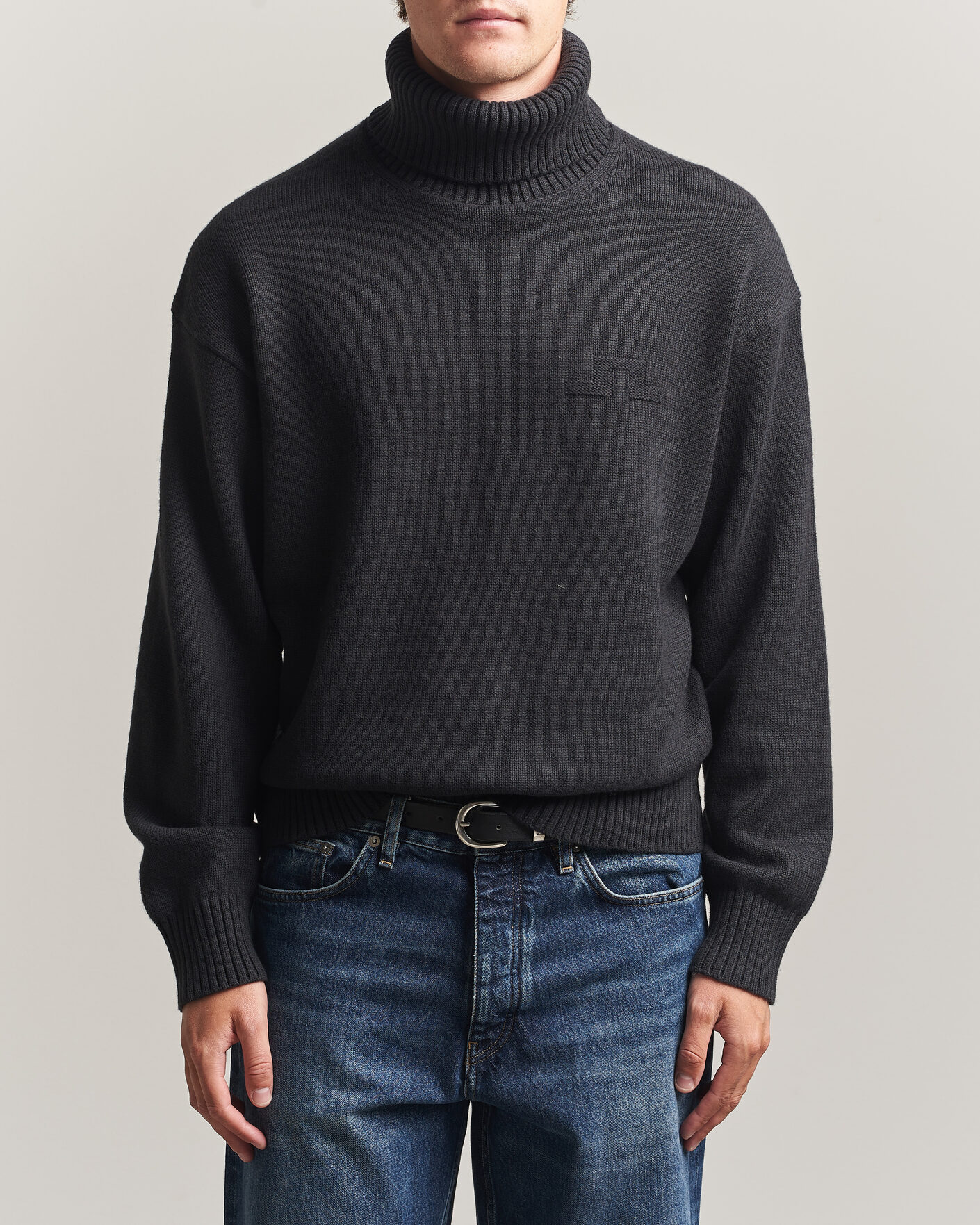Herr | Tröjor | J.Lindeberg | Eddy Wool/Cotton Knitted Turtleneck Black