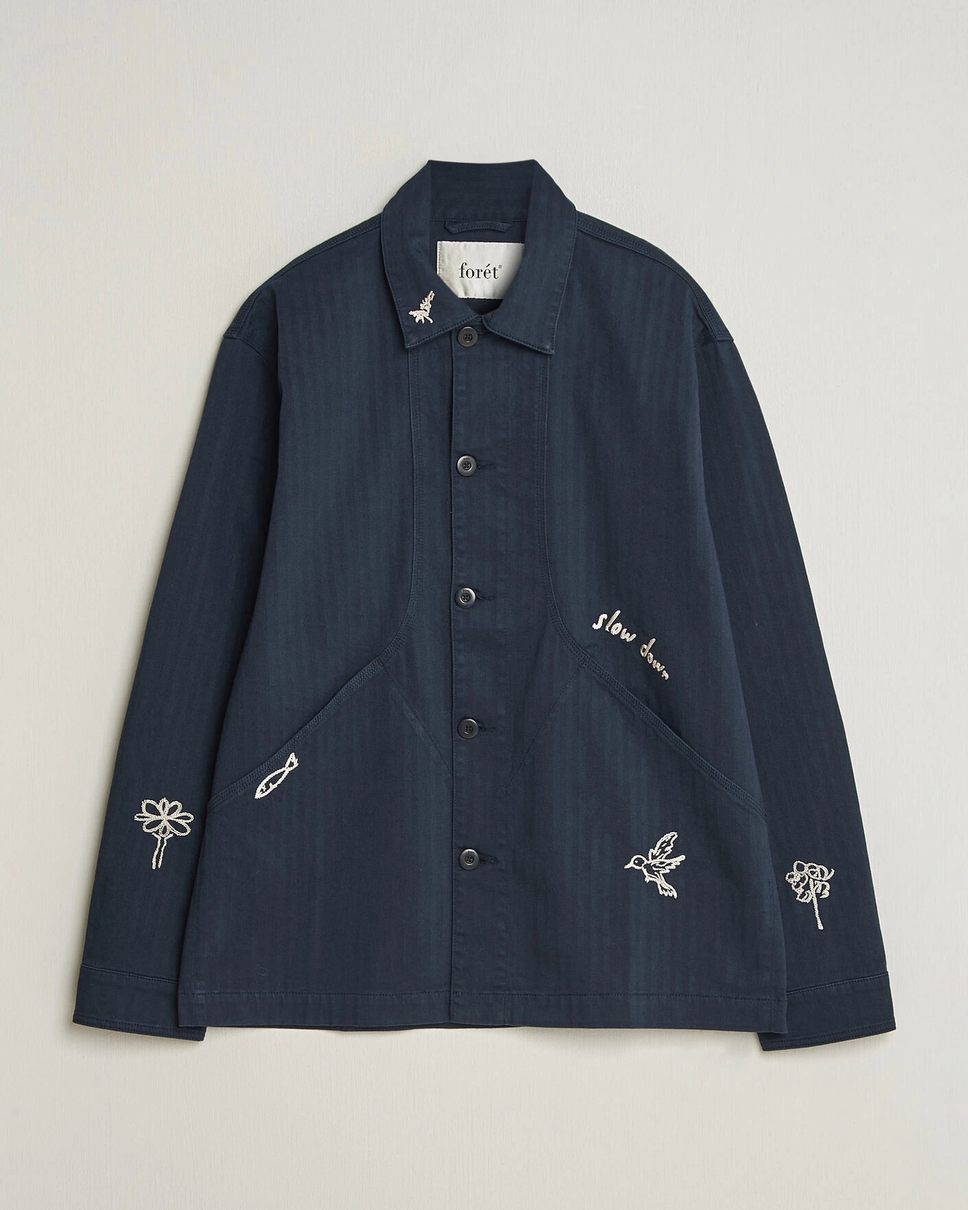 Herr | Skjortor | Forét | Berry Herringbone Embroidery Overshirt Navy